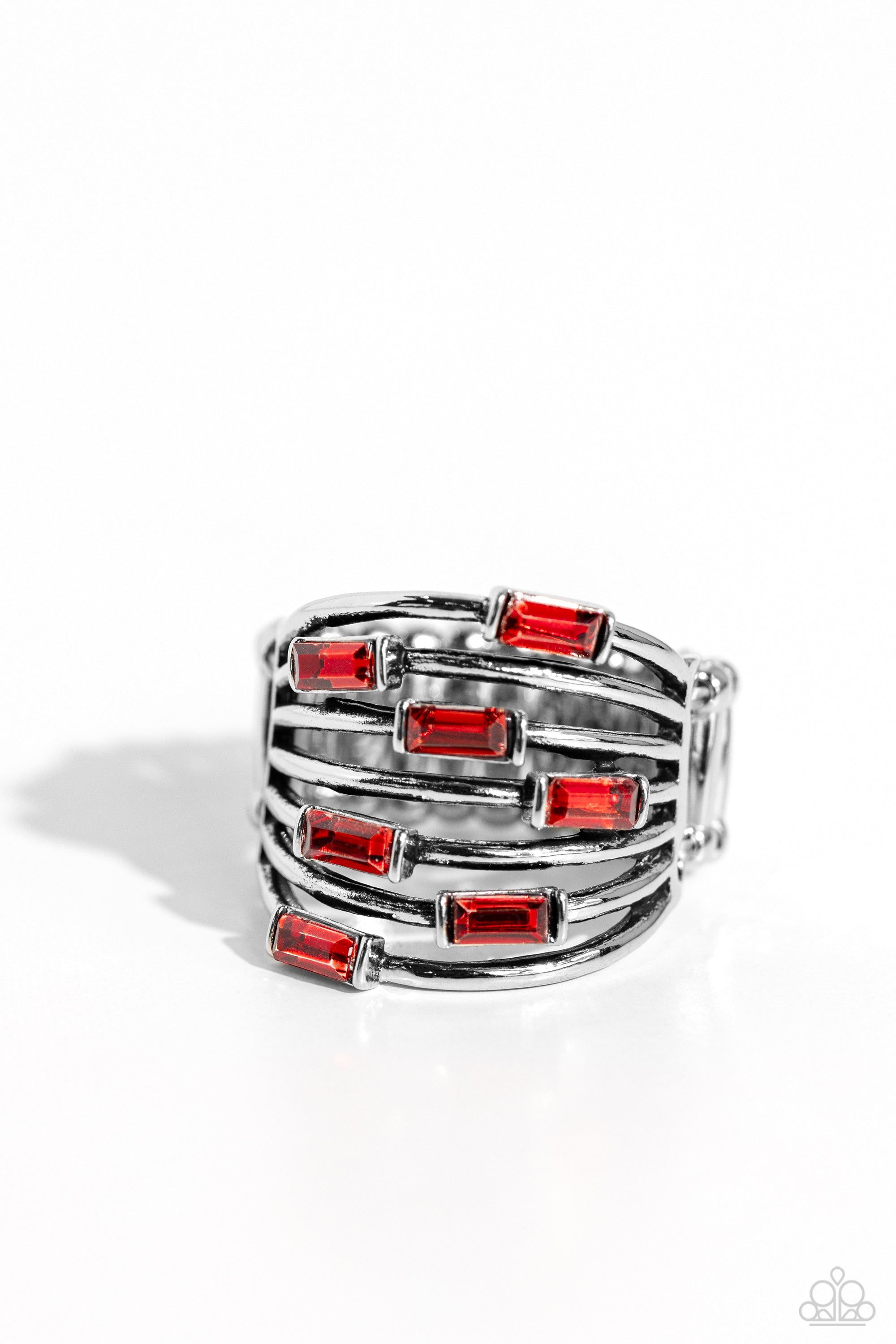 Exceptional Edge Red Rhinestone Ring - Paparazzi Accessories- lightbox - CarasShop.com - $5 Jewelry by Cara Jewels