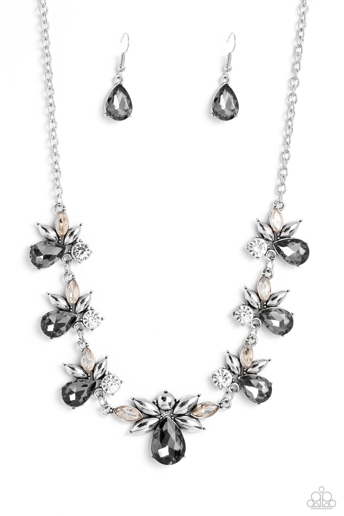 Explosive Effulgence Silver &amp; White Rhinestone Necklace - Paparazzi Accessories- lightbox - CarasShop.com - $5 Jewelry by Cara Jewels