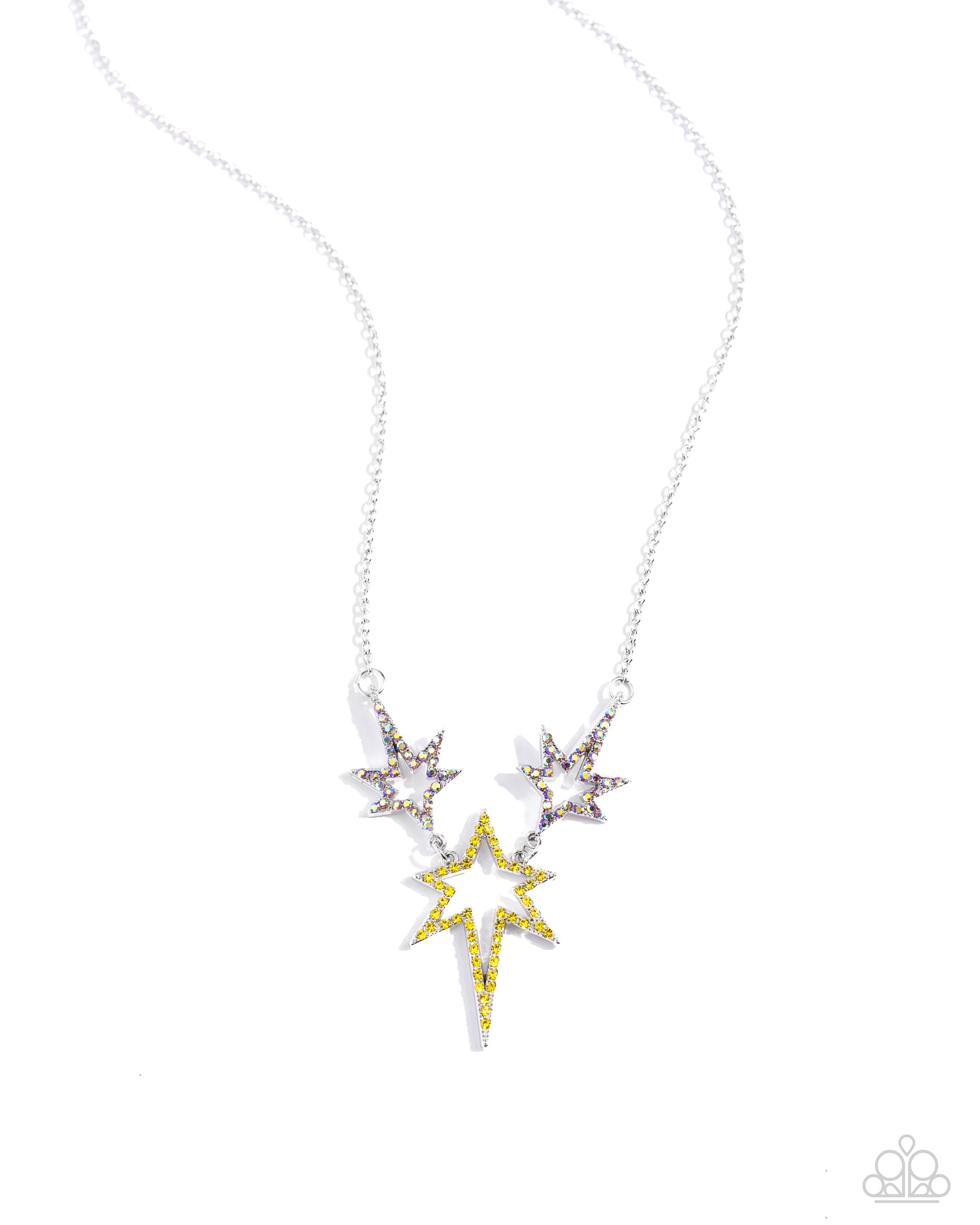 Explosive Exhibit Yellow Rhinestone Star Necklace - Paparazzi Accessories- lightbox - CarasShop.com - $5 Jewelry by Cara Jewels