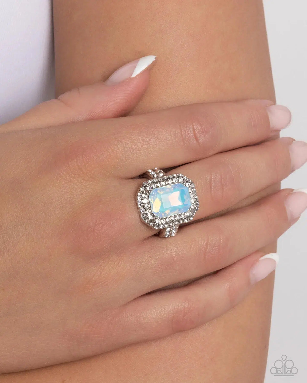 Faceted Fidelity Blue Opalescent Gem Ring - Paparazzi Accessories-on model - CarasShop.com - $5 Jewelry by Cara Jewels