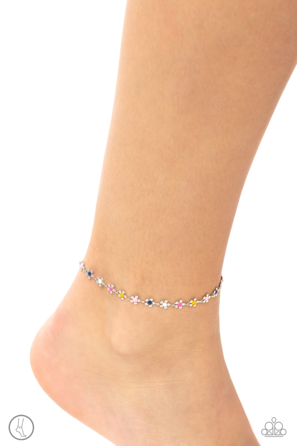 Familiar Florals Multi Flower Anklet - Paparazzi Accessories-on model - CarasShop.com - $5 Jewelry by Cara Jewels