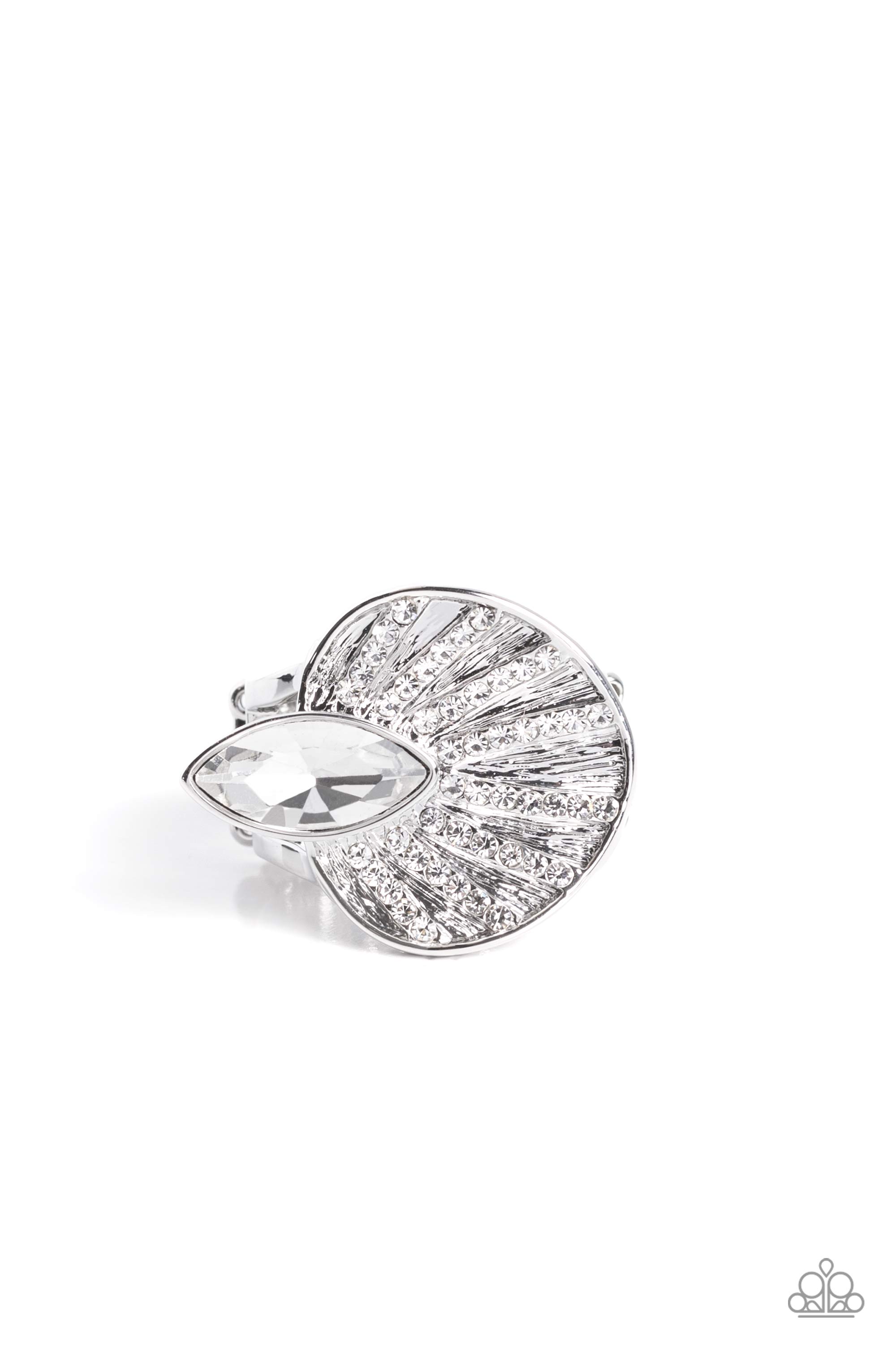 Fan Dance Dazzle White Rhinestone Ring - Paparazzi Accessories- lightbox - CarasShop.com - $5 Jewelry by Cara Jewels