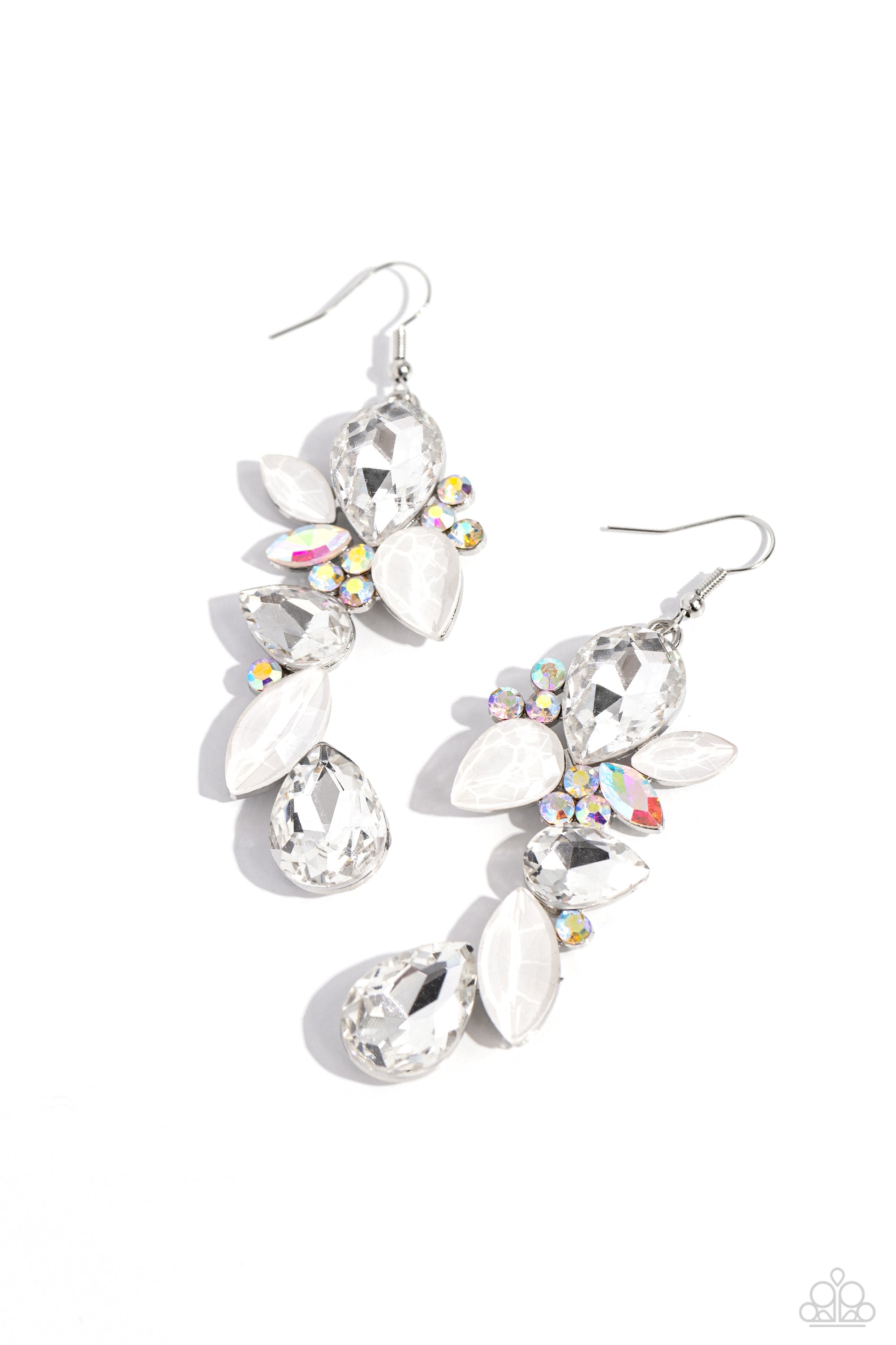 Fancy Flaunter White Rhinestone Earrings - Paparazzi Accessories- lightbox - CarasShop.com - $5 Jewelry by Cara Jewels