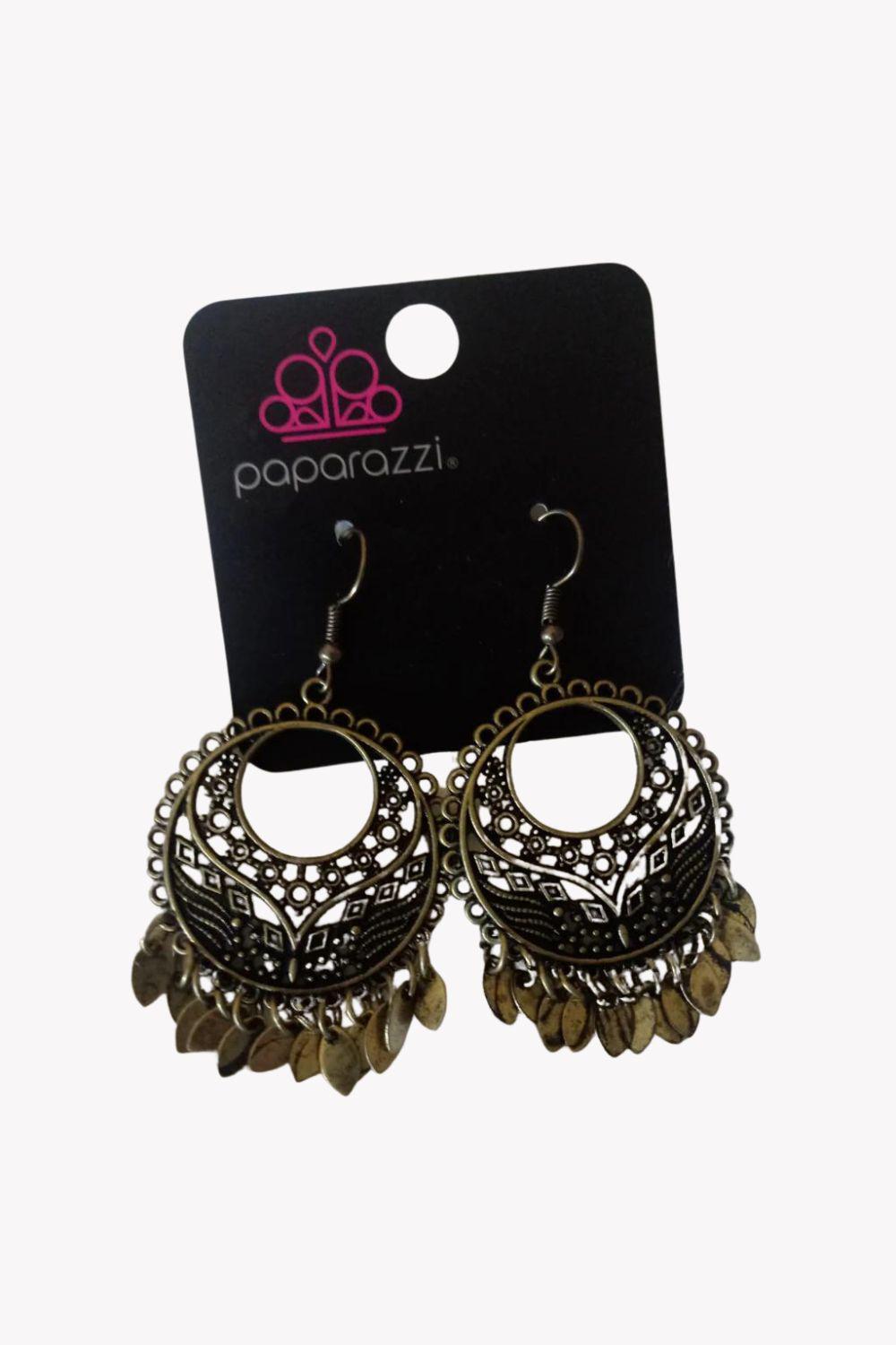 Far Off Horizons Brass Earrings - Paparazzi Accessories- lightbox - CarasShop.com - $5 Jewelry by Cara Jewels