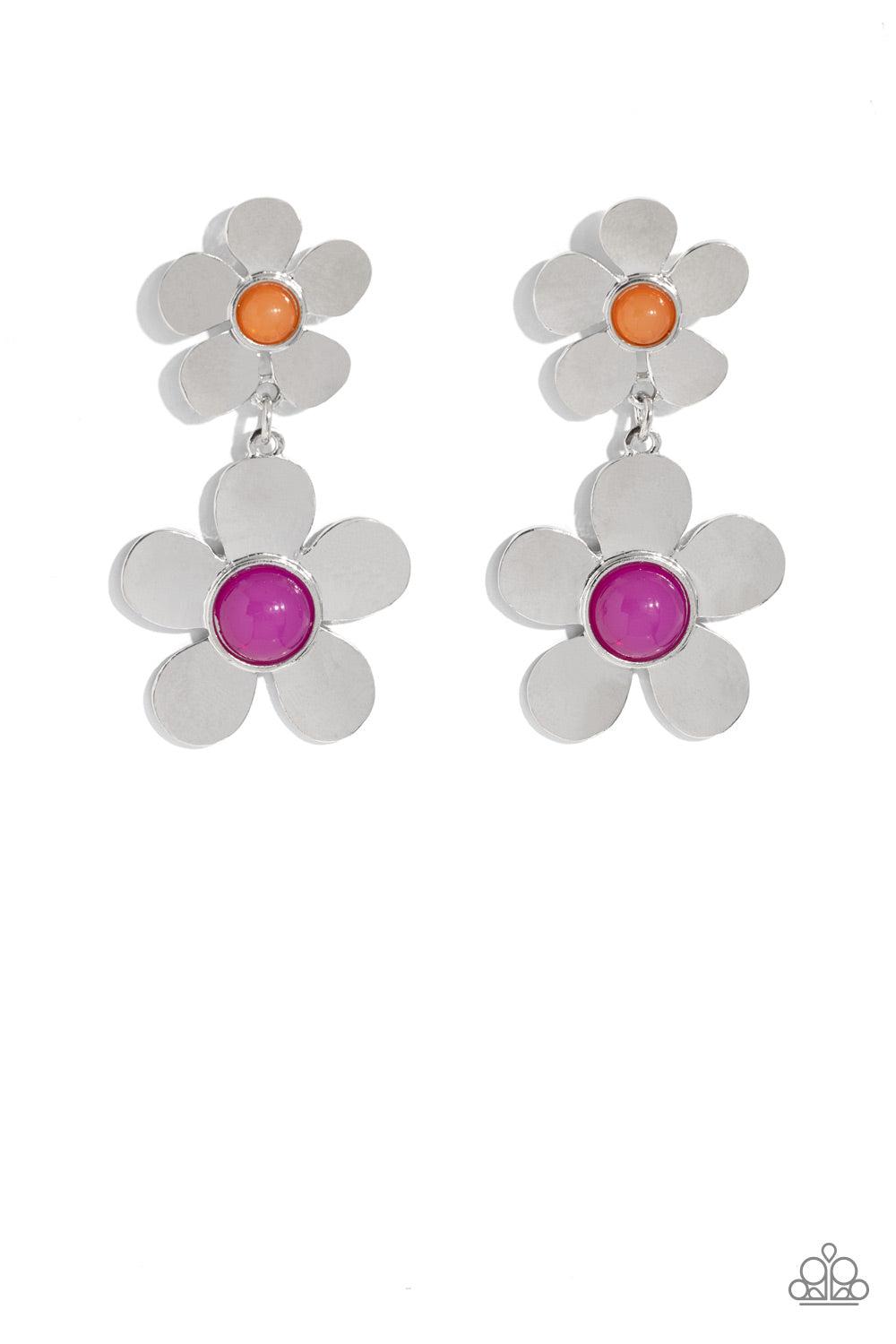 Fashionable Florals Pink &amp; Silver Flower Earrings - Paparazzi Accessories- lightbox - CarasShop.com - $5 Jewelry by Cara Jewels