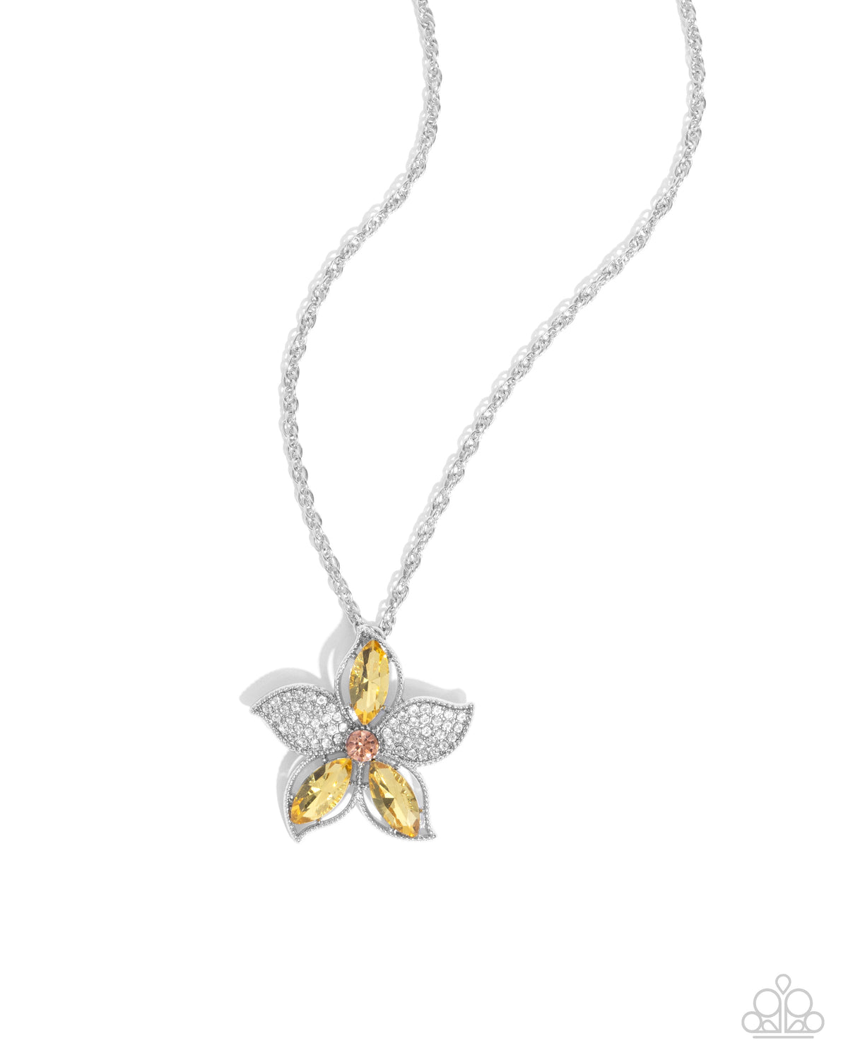 Favorite Flower Yellow Rhinestone Necklace - Paparazzi Accessories- lightbox - CarasShop.com - $5 Jewelry by Cara Jewels