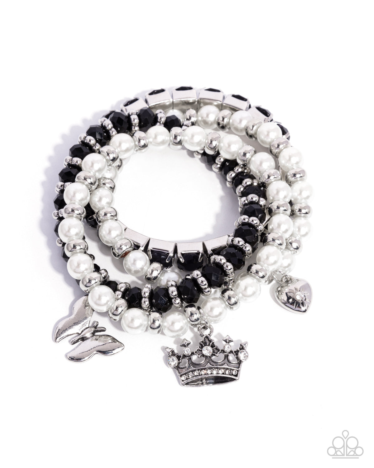 Feminine Charm Black &amp; White Pearl Charm Bracelet Set - Paparazzi Accessories- lightbox - CarasShop.com - $5 Jewelry by Cara Jewels