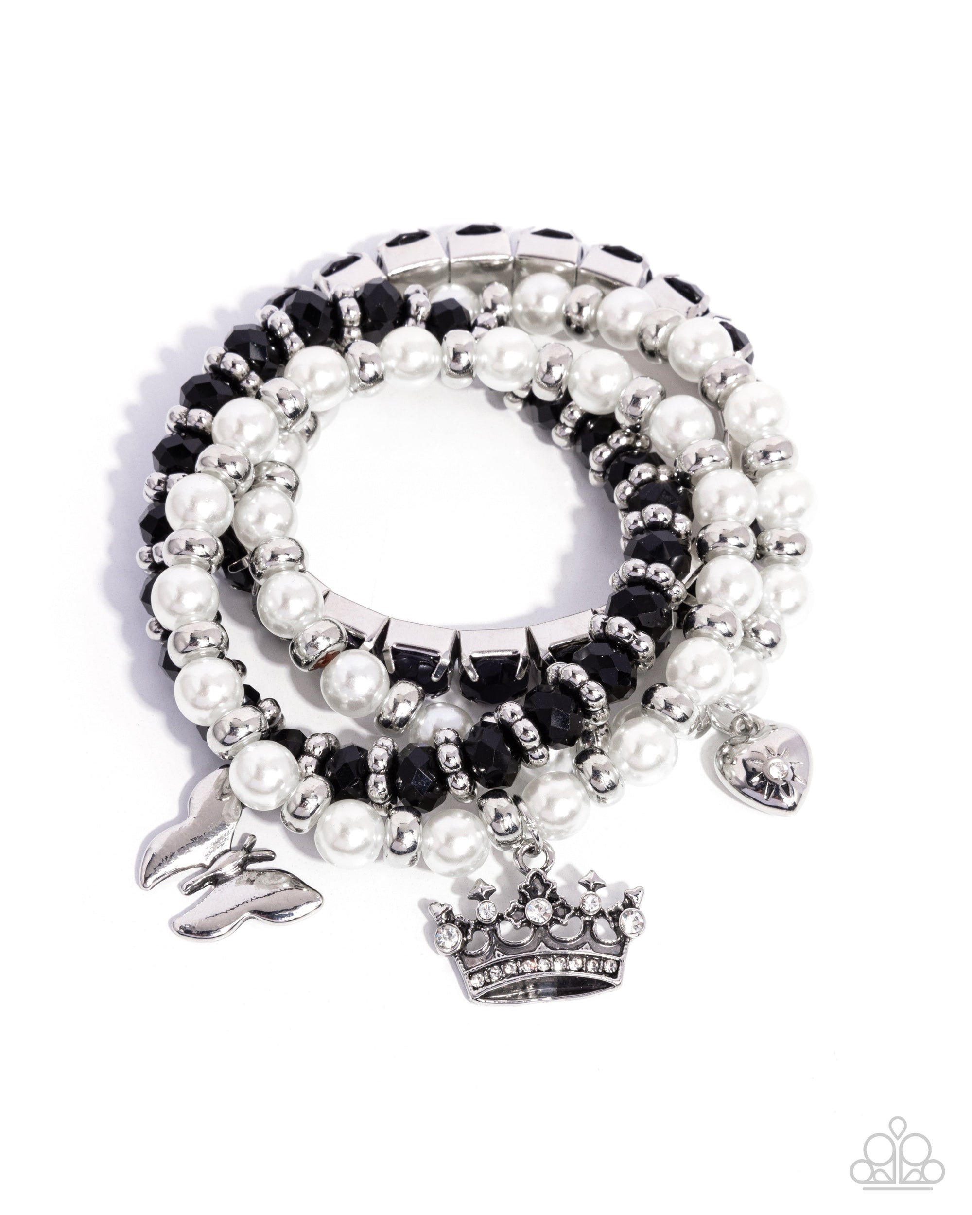 Feminine Charm Black & White Pearl Charm Bracelet Set - Paparazzi Accessories- lightbox - CarasShop.com - $5 Jewelry by Cara Jewels