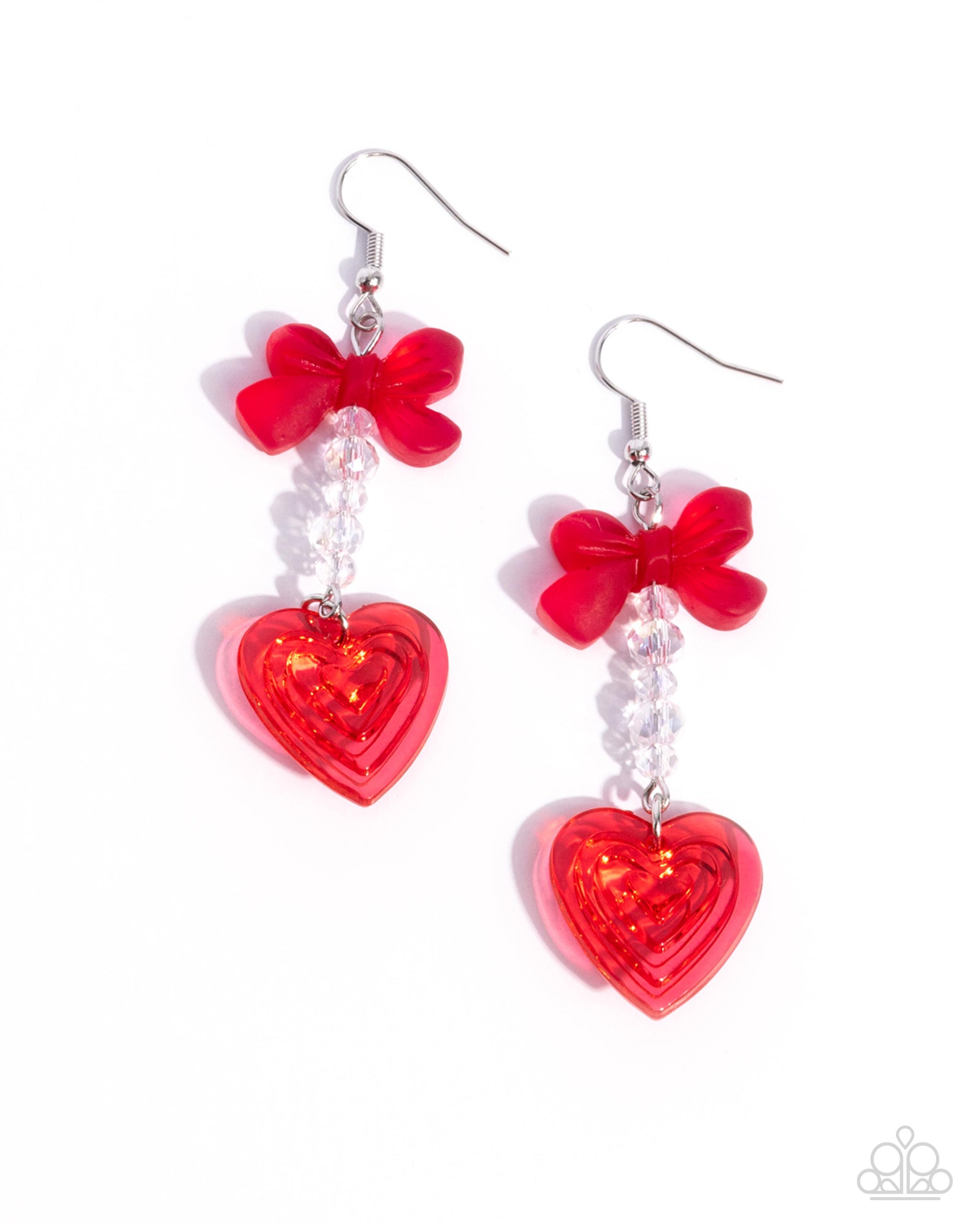 Feminine Freefall Red Heart Earrings - Paparazzi Accessories- lightbox - CarasShop.com - $5 Jewelry by Cara Jewels