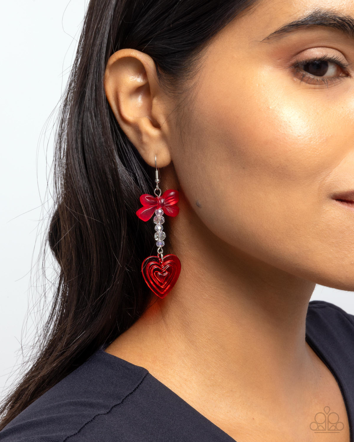 Feminine Freefall Red Heart Earrings - Paparazzi Accessories-on model - CarasShop.com - $5 Jewelry by Cara Jewels