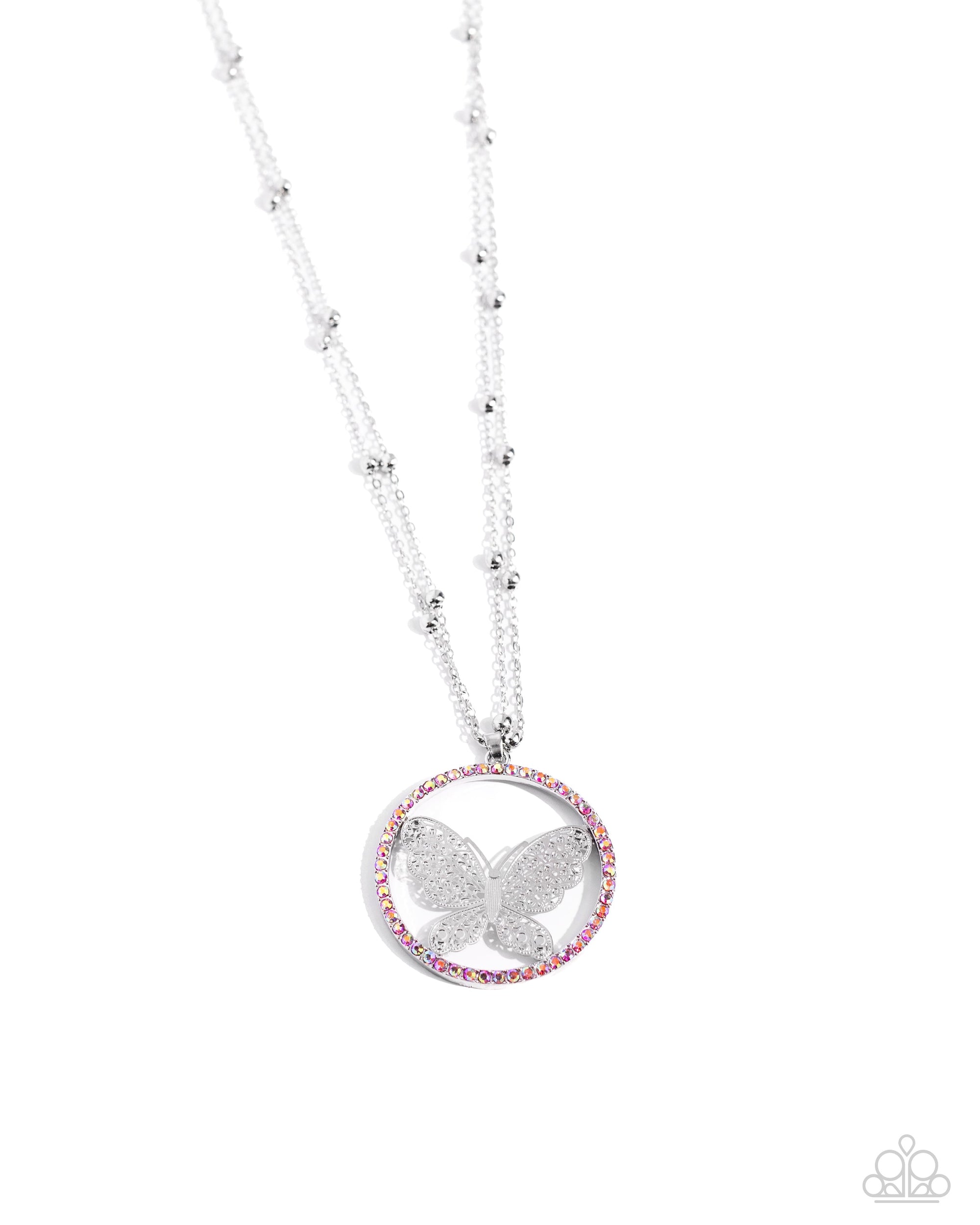 Festive Flight Pink Butterfly Necklace - Paparazzi Accessories- lightbox - CarasShop.com - $5 Jewelry by Cara Jewels