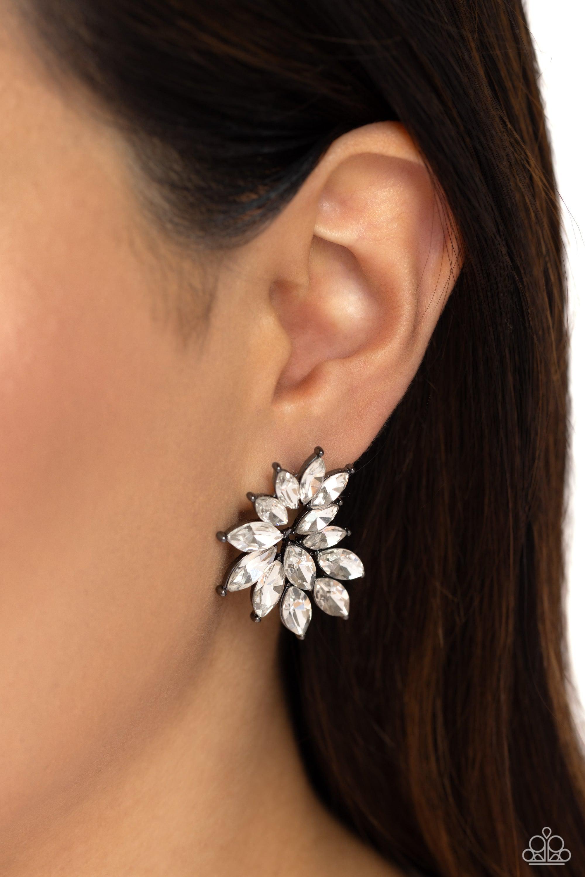 Fire Hazard Gunmetal Black & White Rhinestone Earrings - Paparazzi Accessories- lightbox - CarasShop.com - $5 Jewelry by Cara Jewels