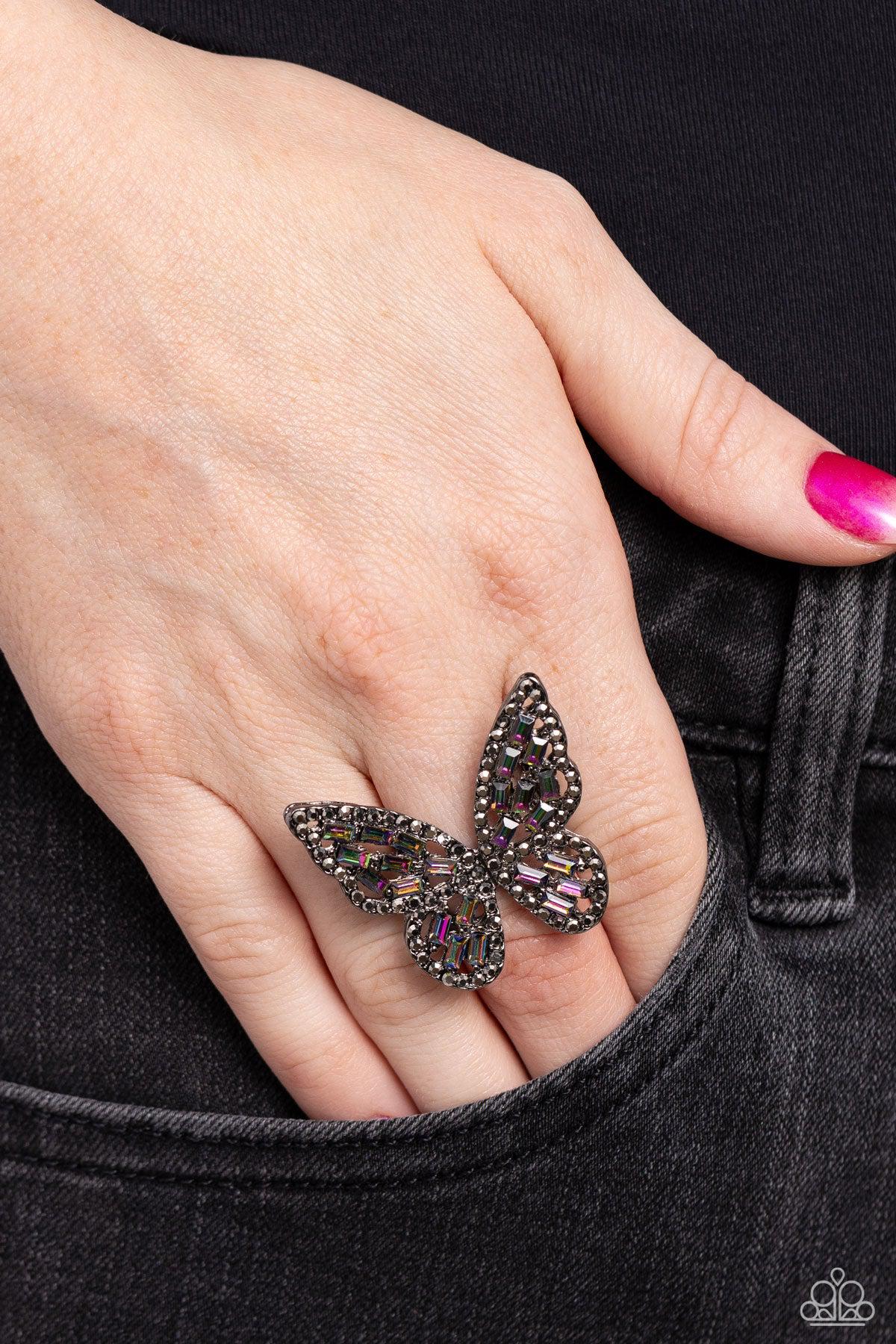 Flauntable Flutter Multi Oil Spill Butterfly Ring - Paparazzi Accessories-on model - CarasShop.com - $5 Jewelry by Cara Jewels