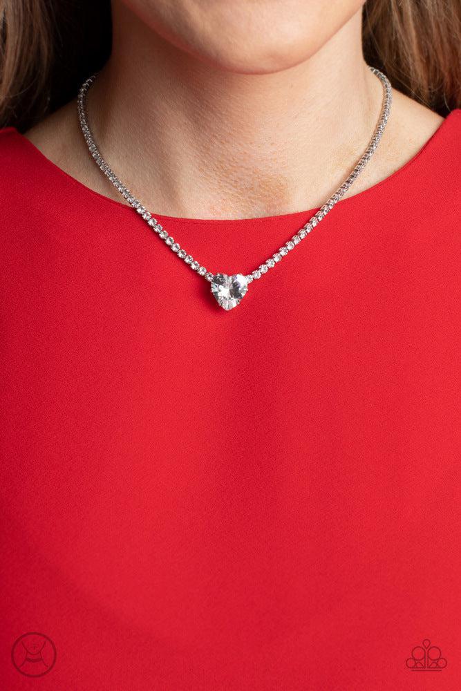 Flirty Fiance White Necklace - Paparazzi Accessories- on model - CarasShop.com - $5 Jewelry by Cara Jewels