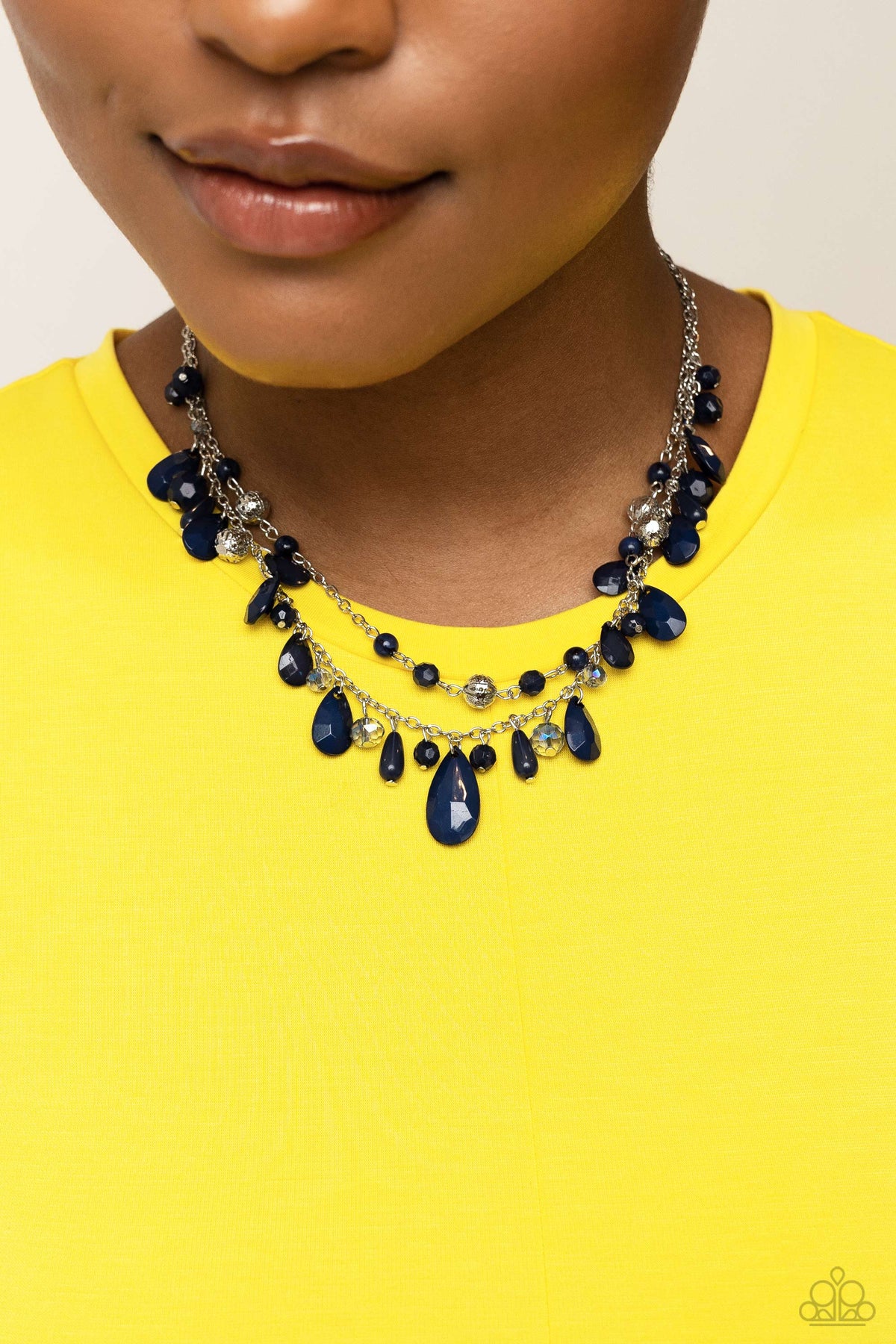 Flirty Flood Blue Necklace - Paparazzi Accessories-on model - CarasShop.com - $5 Jewelry by Cara Jewels