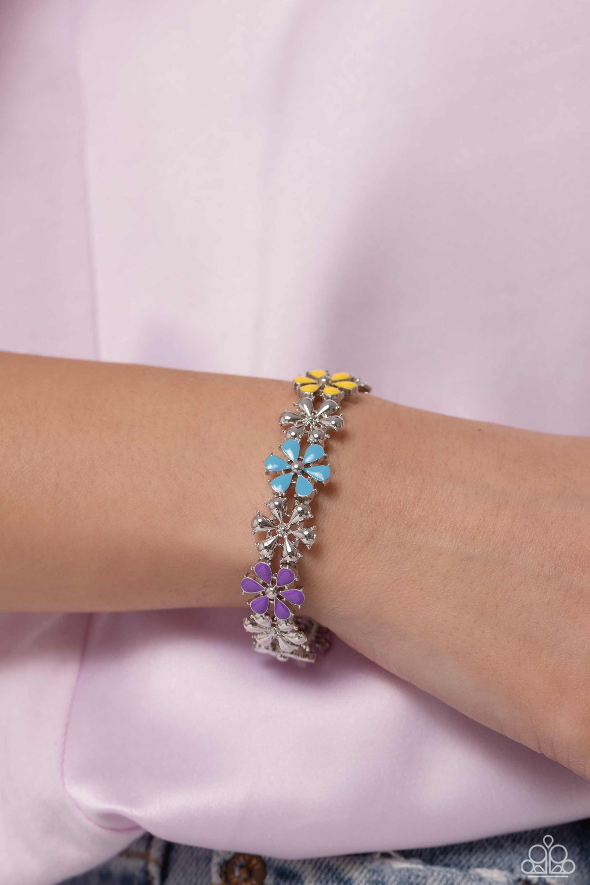 Floral Fair Multi Flower Bracelet - Paparazzi Accessories-on model - CarasShop.com - $5 Jewelry by Cara Jewels