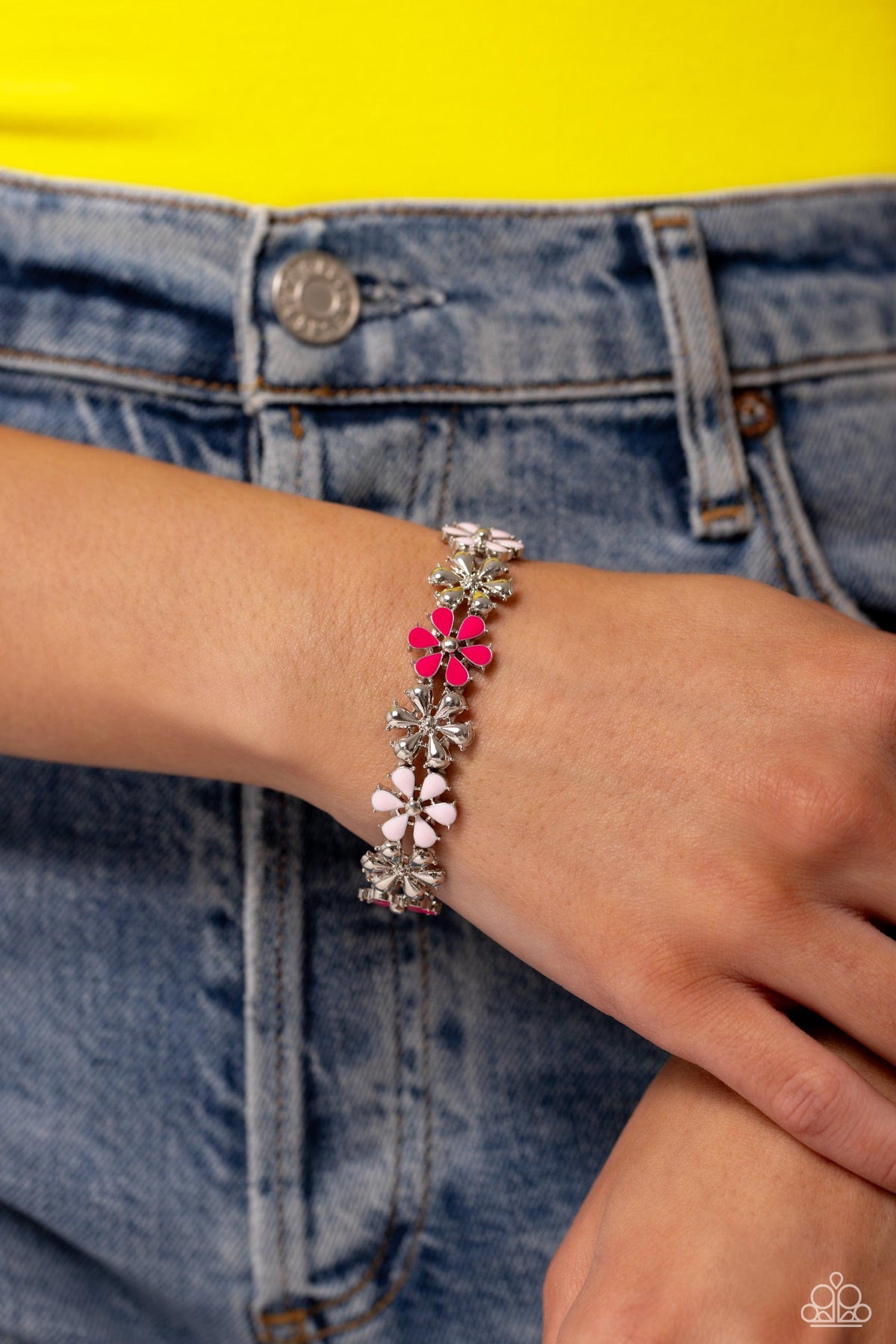Floral Fair Pink Bracelet - Paparazzi Accessories-on model - CarasShop.com - $5 Jewelry by Cara Jewels