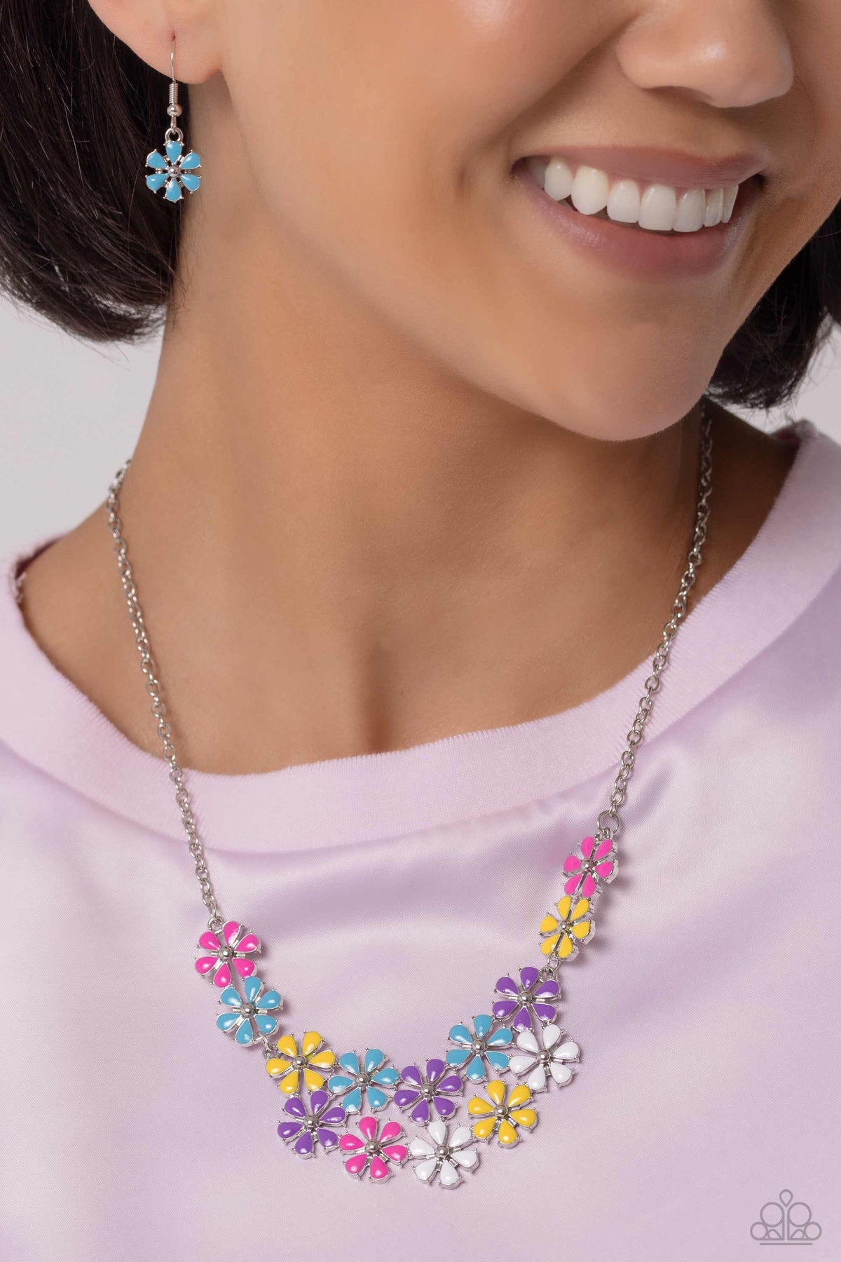 Floral Fever Multi Flower Necklace - Paparazzi Accessories-on model - CarasShop.com - $5 Jewelry by Cara Jewels