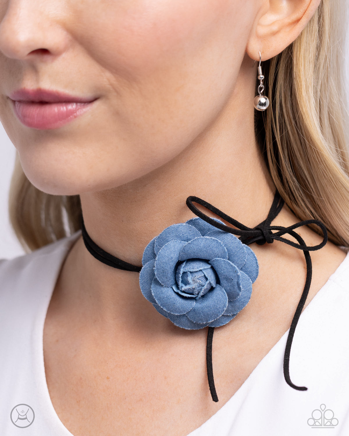 Floral Folktale Black &amp; Blue Flower Choker Necklace - Paparazzi Accessories-on model - CarasShop.com - $5 Jewelry by Cara Jewels