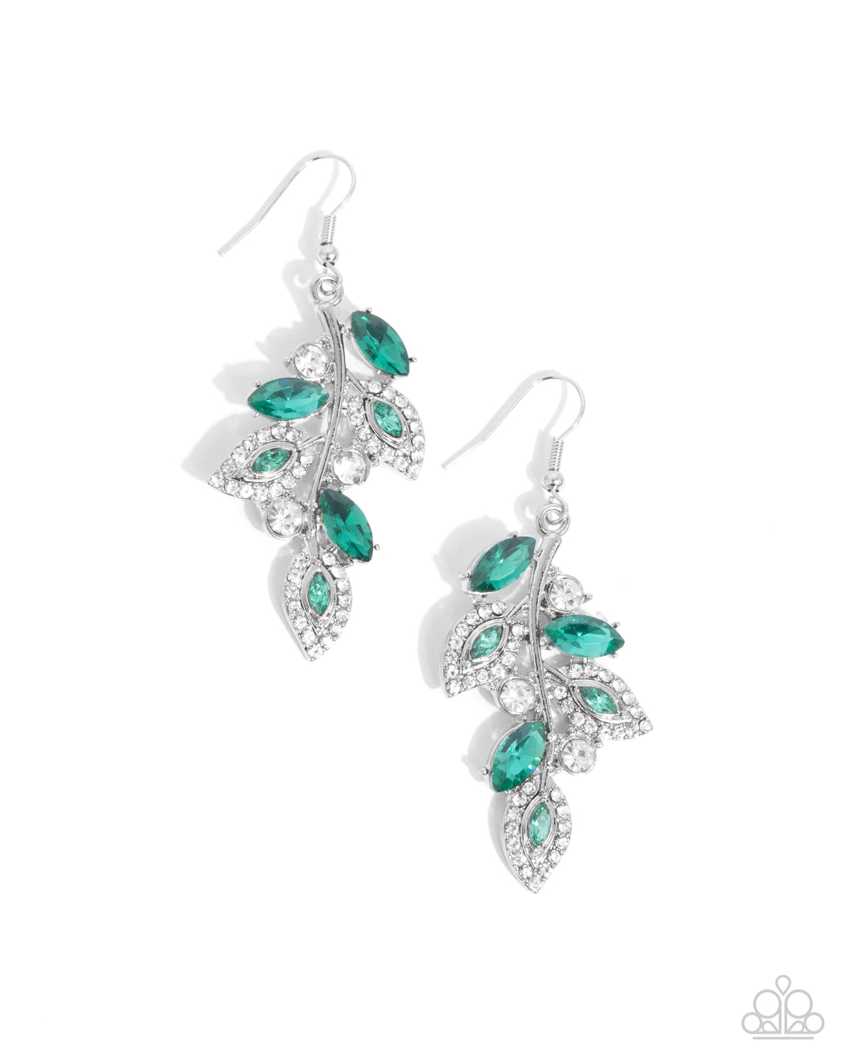 Flourishing Feature Green &amp; White Gem Earrings - Paparazzi Accessories- lightbox - CarasShop.com - $5 Jewelry by Cara Jewels