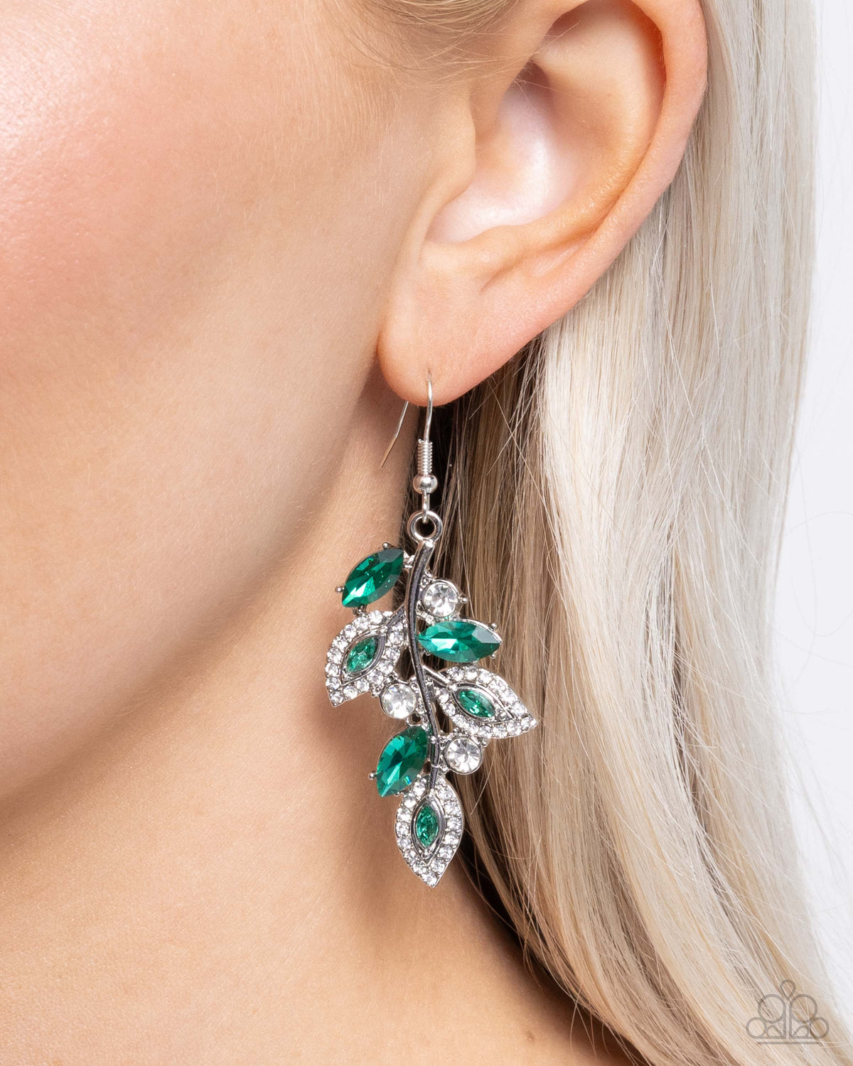 Flourishing Feature Green &amp; White Gem Earrings - Paparazzi Accessories-on model - CarasShop.com - $5 Jewelry by Cara Jewels