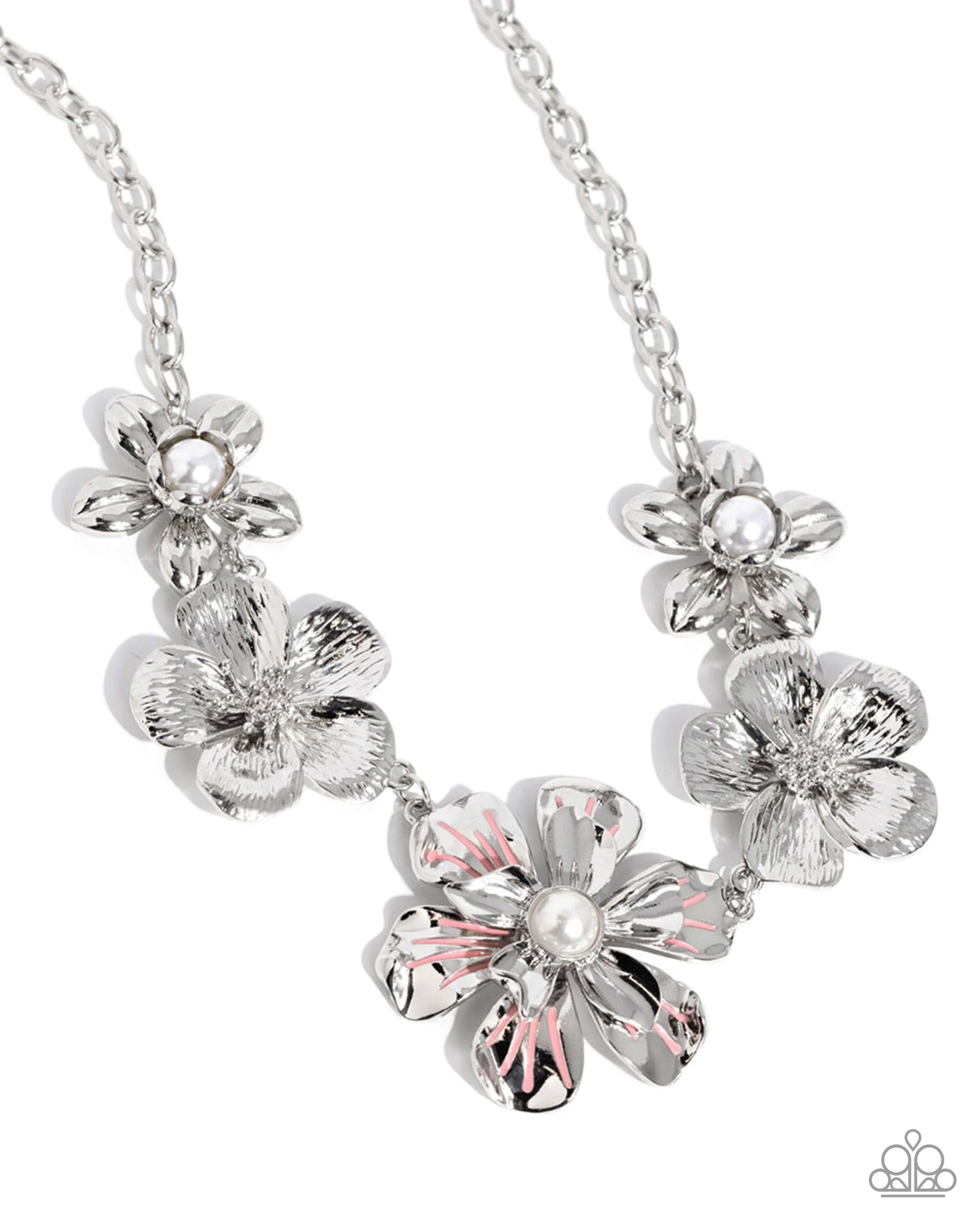 FLOWER Move Orange & Silver Flower Necklace - Paparazzi Accessories- lightbox - CarasShop.com - $5 Jewelry by Cara Jewels