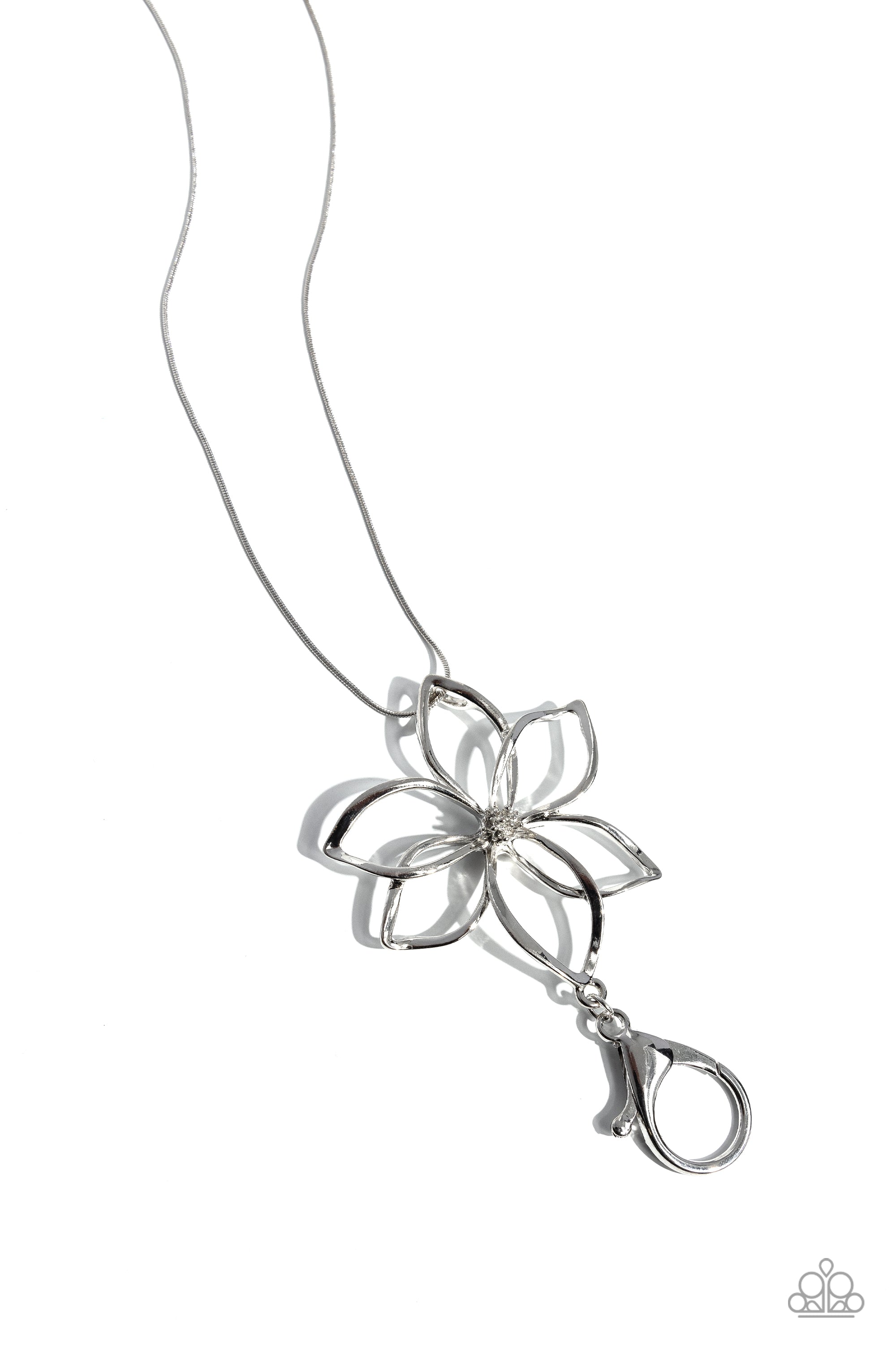 Flowering Fame Silver Lanyard Necklace - Paparazzi Accessories- lightbox - CarasShop.com - $5 Jewelry by Cara Jewels