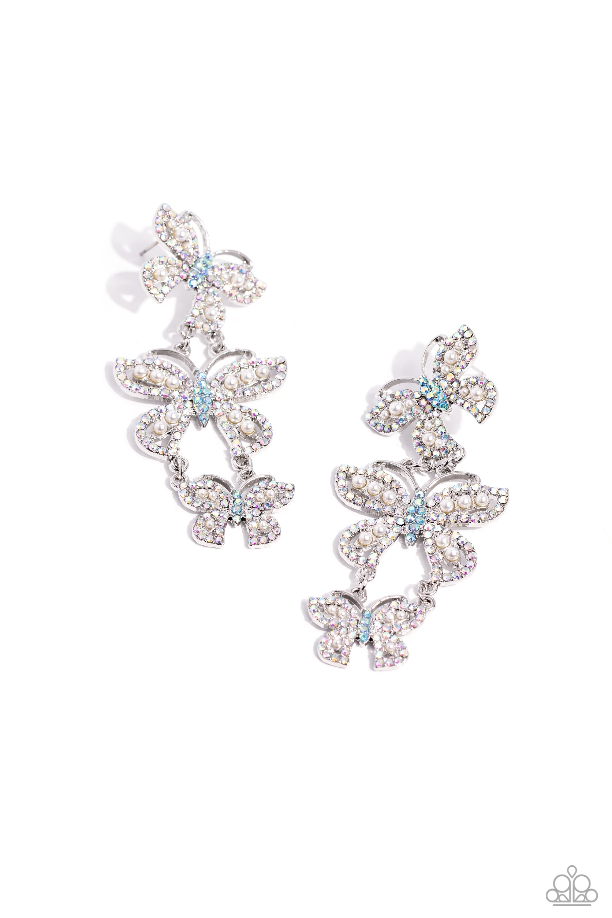 Fluttering Finale Multi Iridescent Rhinestone Butterfly Earrings - Paparazzi Accessories- lightbox - CarasShop.com - $5 Jewelry by Cara Jewels