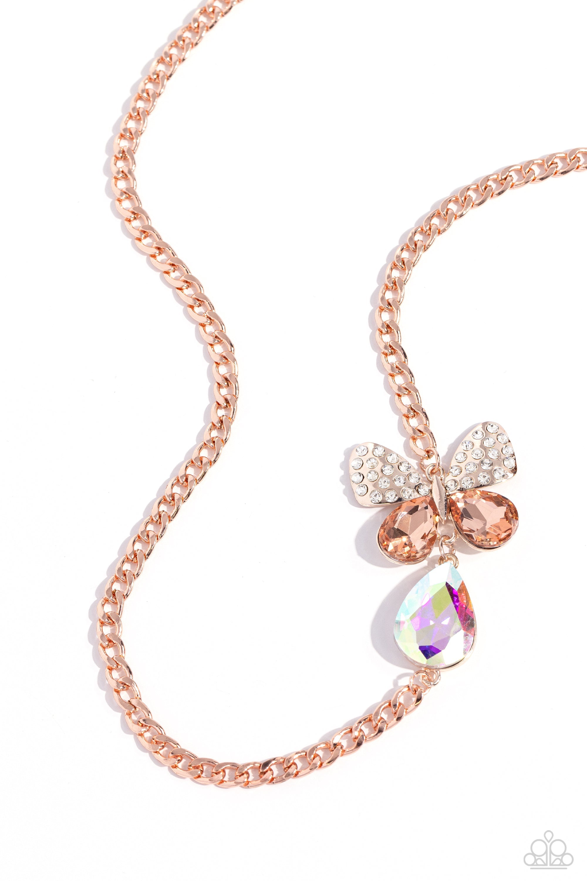 Fluttering Finesse Rose Gold Butterfly Necklace - Paparazzi Accessories- lightbox - CarasShop.com - $5 Jewelry by Cara Jewels