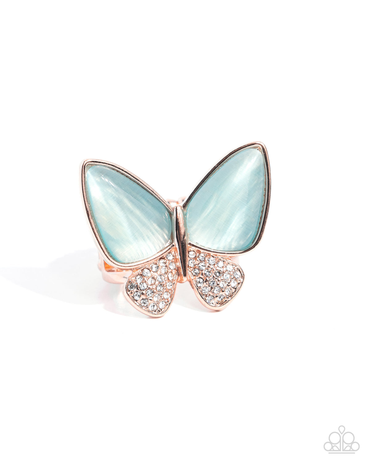 Fluttering Flex Copper &amp; Blue Cat&#39;s Eye Stone Butterfly Ring - Paparazzi Accessories- lightbox - CarasShop.com - $5 Jewelry by Cara Jewels