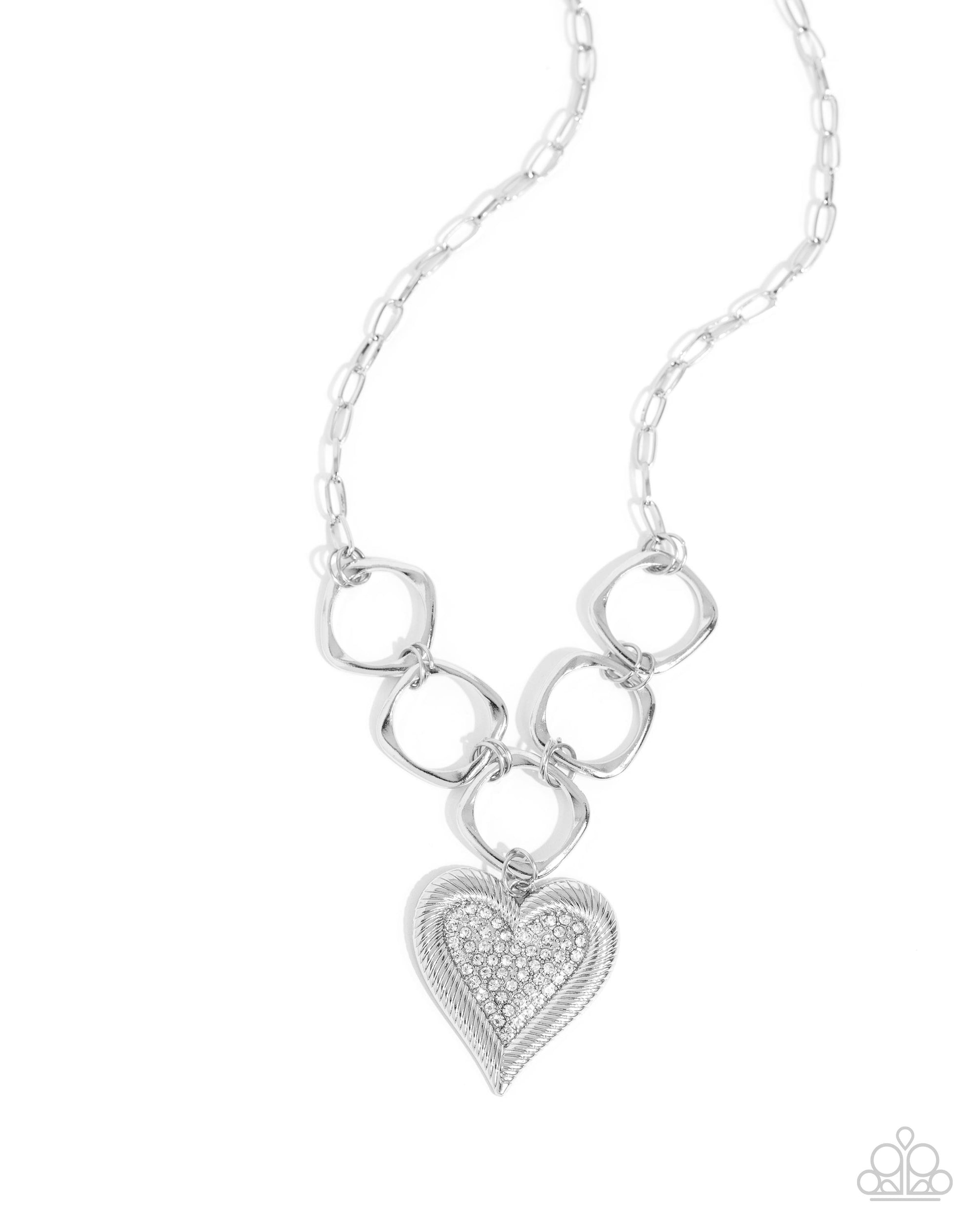 Focused Affection White Rhinestone Heart Necklace - Paparazzi Accessories- lightbox - CarasShop.com - $5 Jewelry by Cara Jewels