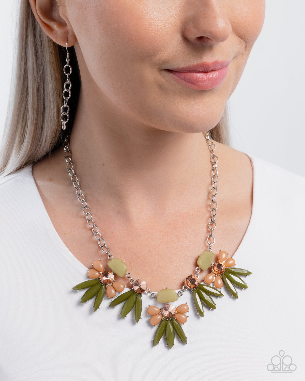 Folklore Flair Green Floral Necklace - Paparazzi Accessories-on model - CarasShop.com - $5 Jewelry by Cara Jewels