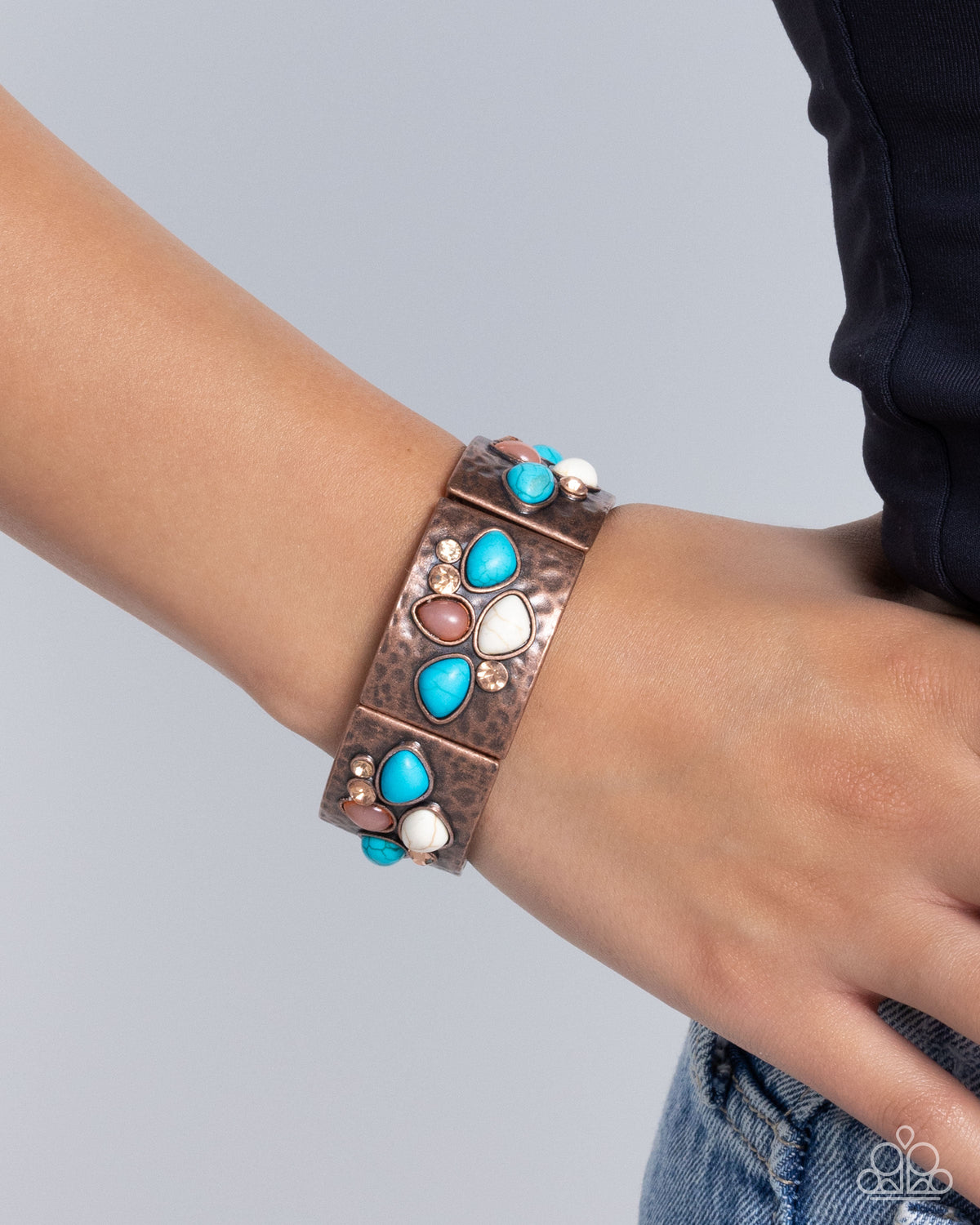 Folksy Fame Copper &amp; Turquoise Blue Stone Bracelet - Paparazzi Accessories-on model - CarasShop.com - $5 Jewelry by Cara Jewels