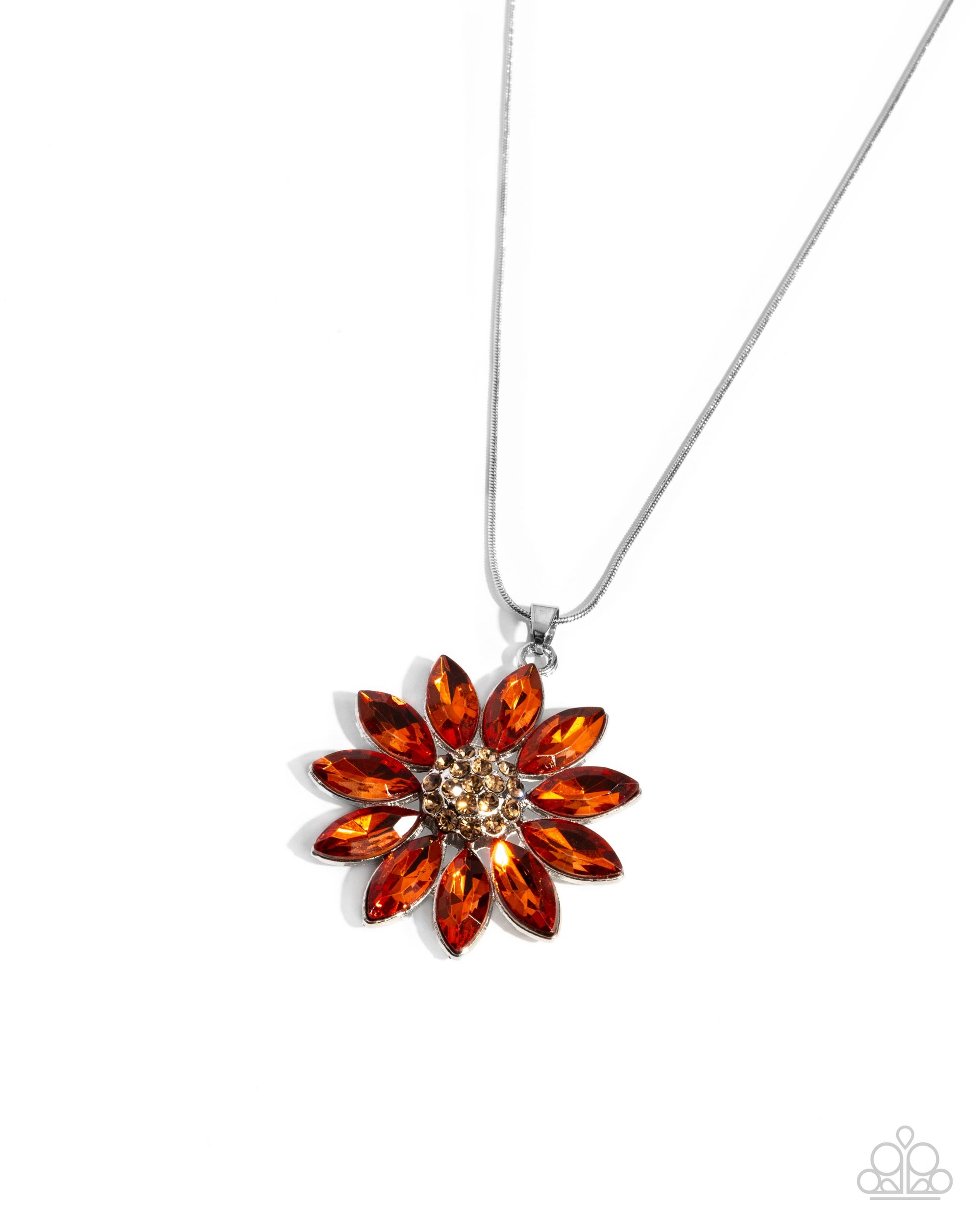 Fortunate Floral Orange Rhinestone Necklace - Paparazzi Accessories- lightbox - CarasShop.com - $5 Jewelry by Cara Jewels