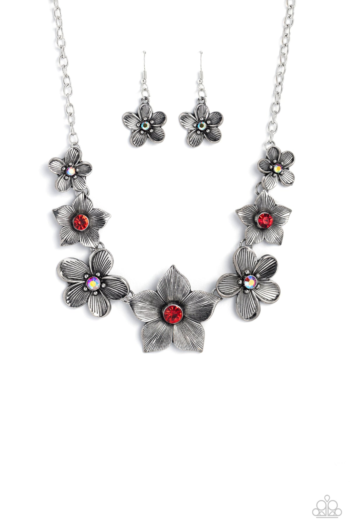 Free FLORAL Red Necklace - Paparazzi Accessories- lightbox - CarasShop.com - $5 Jewelry by Cara Jewels