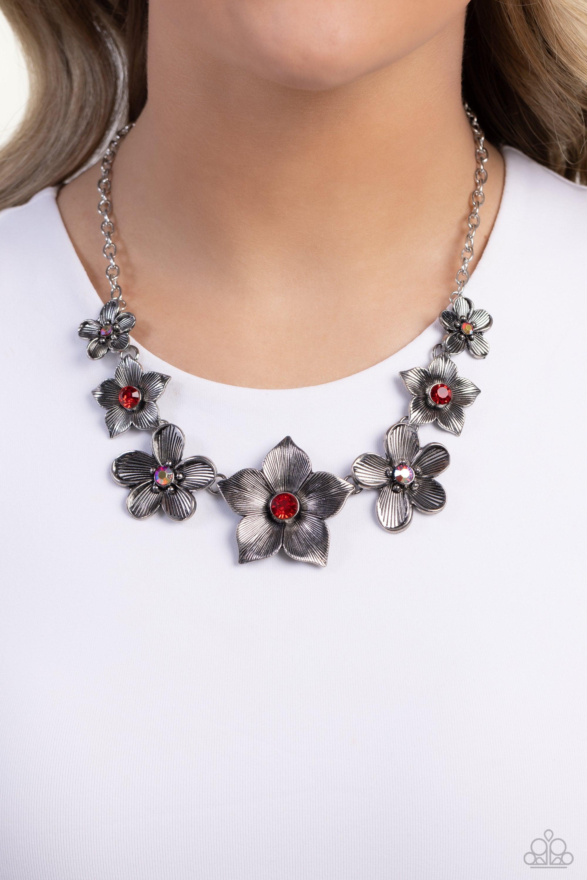 Free FLORAL Red Necklace - Paparazzi Accessories-on model - CarasShop.com - $5 Jewelry by Cara Jewels