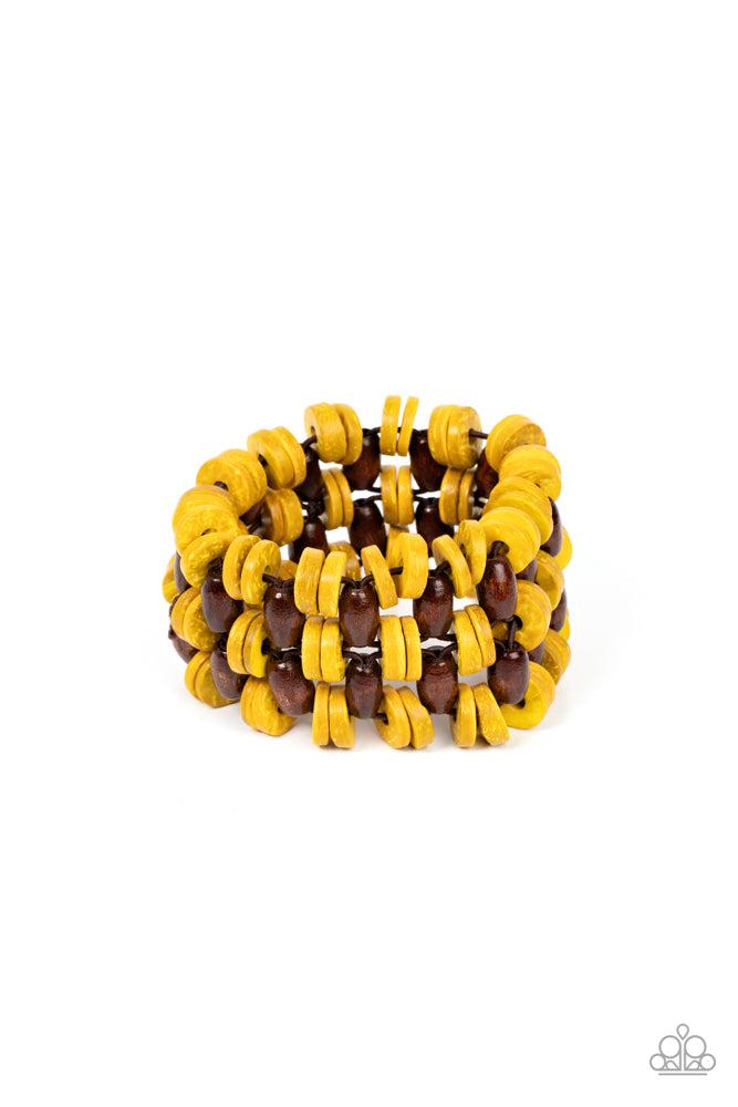 Galapagos Go-Getter Yellow Bracelet - Paparazzi Accessories- lightbox - CarasShop.com - $5 Jewelry by Cara Jewels