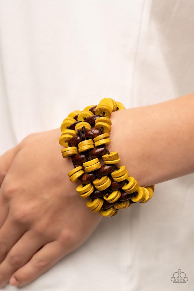 Galapagos Go-Getter Yellow Bracelet - Paparazzi Accessories- on model - CarasShop.com - $5 Jewelry by Cara Jewels