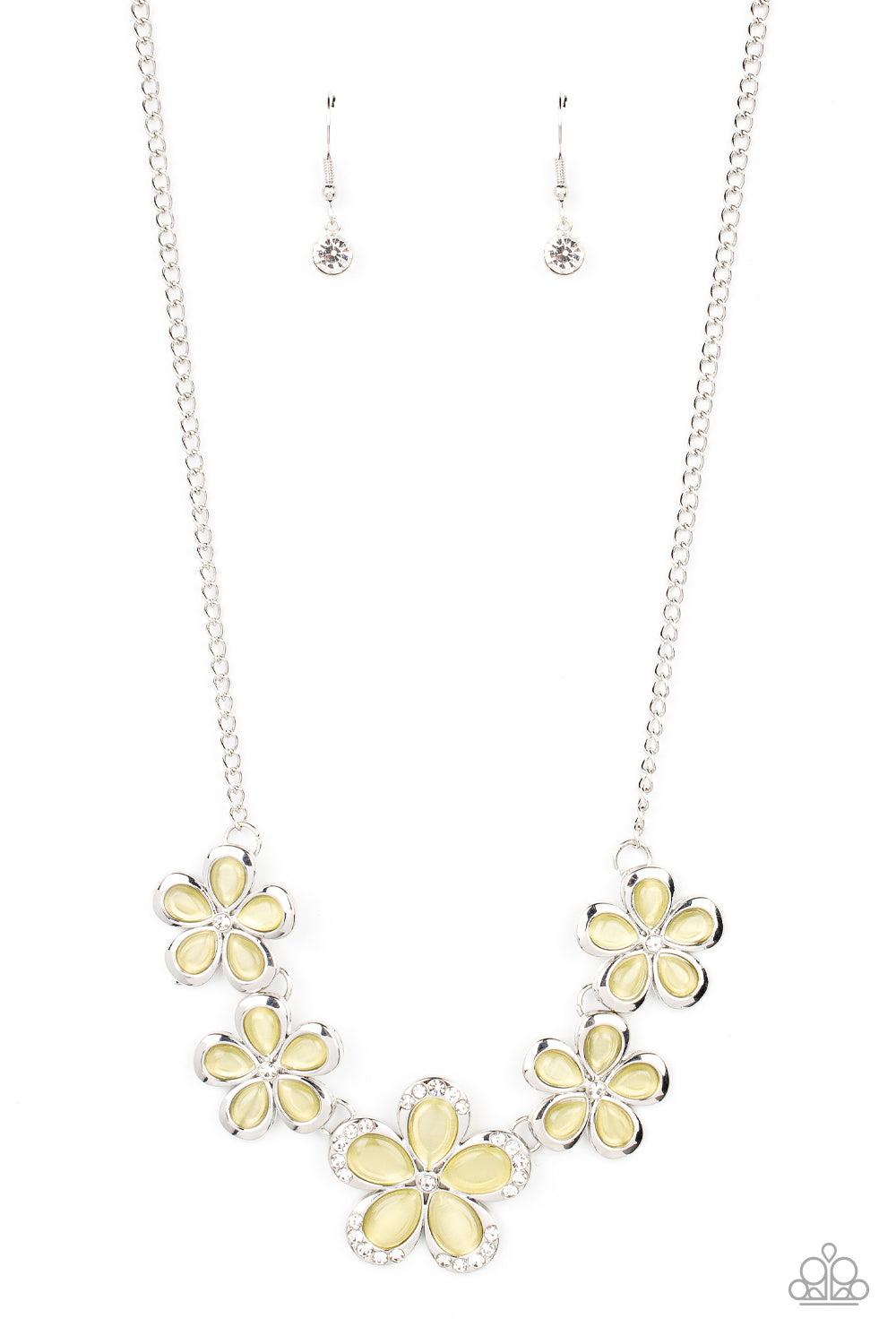 Garden Daydream Yellow Cat&#39;s Eye Stone Flower Necklace - Paparazzi Accessories- lightbox - CarasShop.com - $5 Jewelry by Cara Jewels