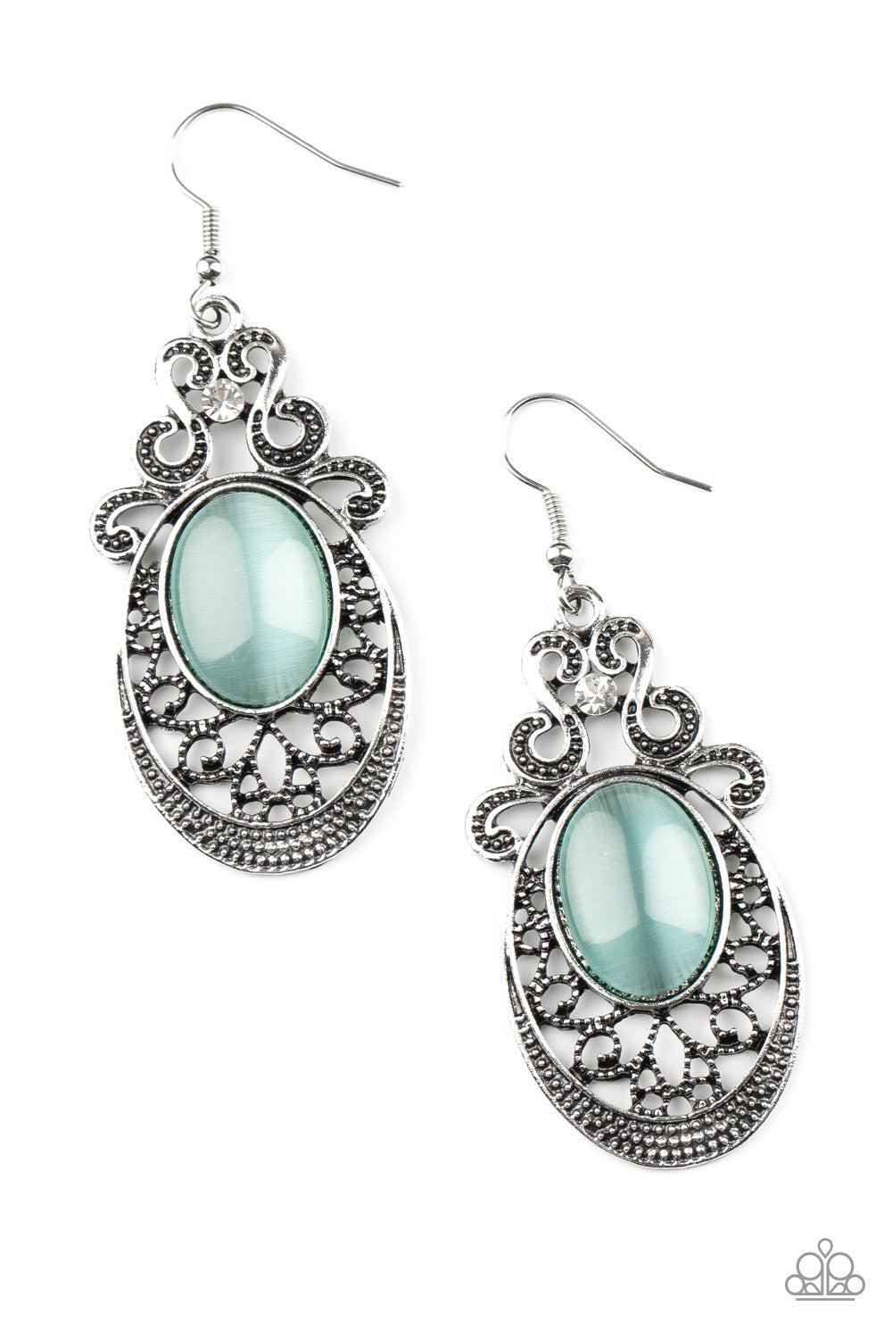 Garden Gondola Ride Blue Cat's Eye Stone Earrings - Paparazzi Accessories- lightbox - CarasShop.com - $5 Jewelry by Cara Jewels