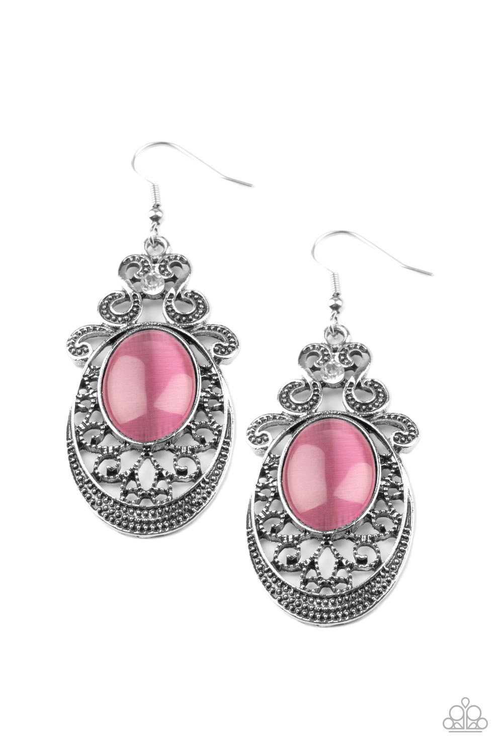 Garden Gondola Ride Pink Cat&#39;s Eye Stone Earrings - Paparazzi Accessories- lightbox - CarasShop.com - $5 Jewelry by Cara Jewels