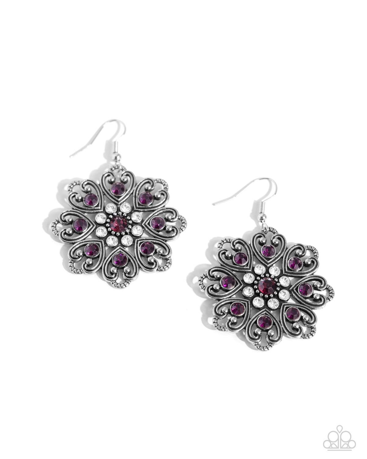 Garden of Love Purple Rhinestone Earrings - Paparazzi Accessories- lightbox - CarasShop.com - $5 Jewelry by Cara Jewels