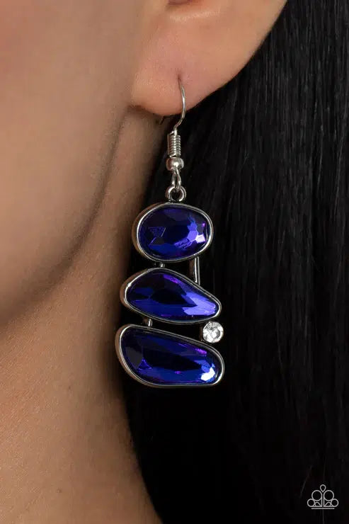 Gem Galaxy Blue Earrings - Paparazzi Accessories-on model - CarasShop.com - $5 Jewelry by Cara Jewels