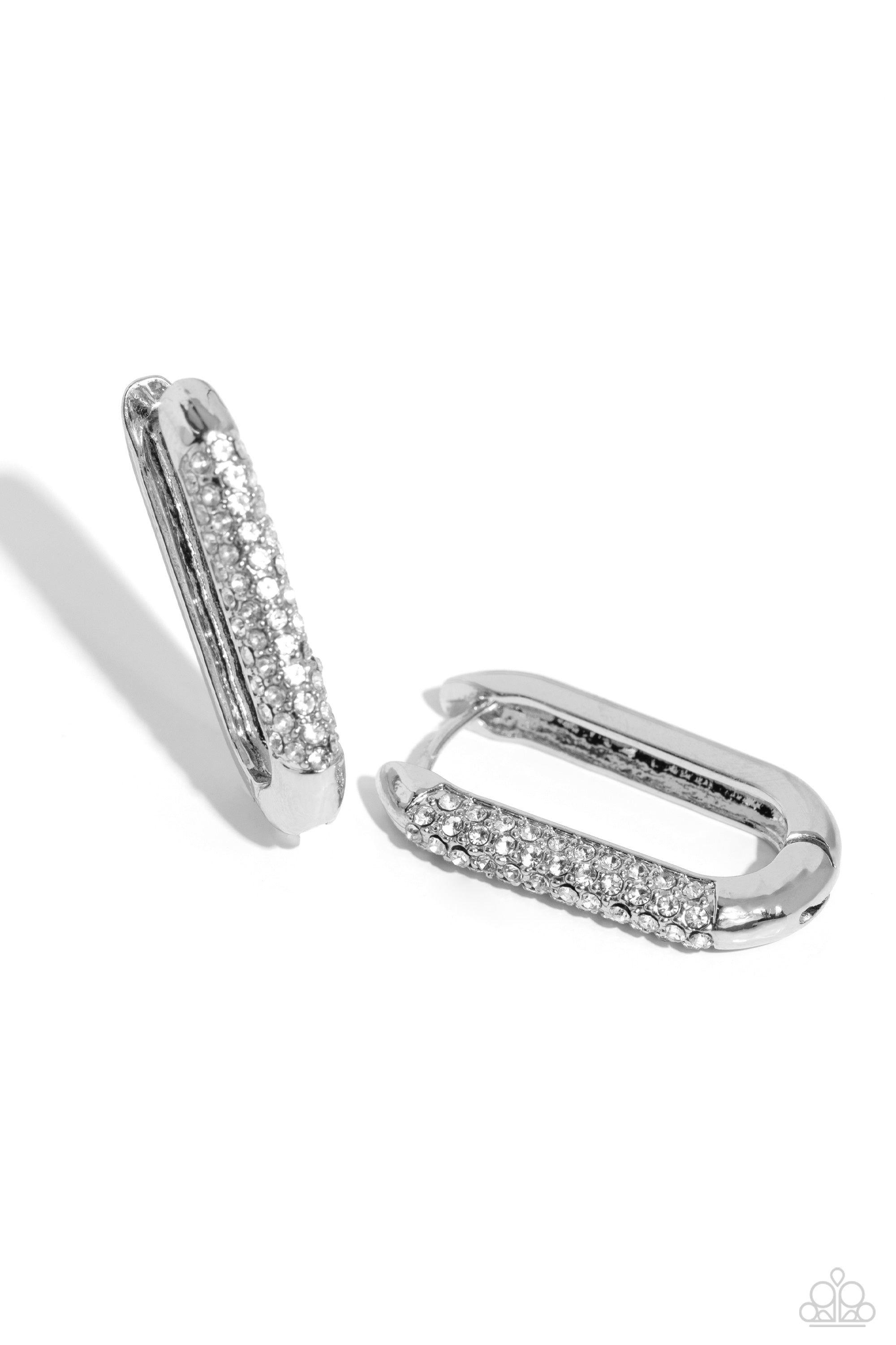 Generating Glitter White Rhinestone Hoop Earrings - Paparazzi Accessories- lightbox - CarasShop.com - $5 Jewelry by Cara Jewels