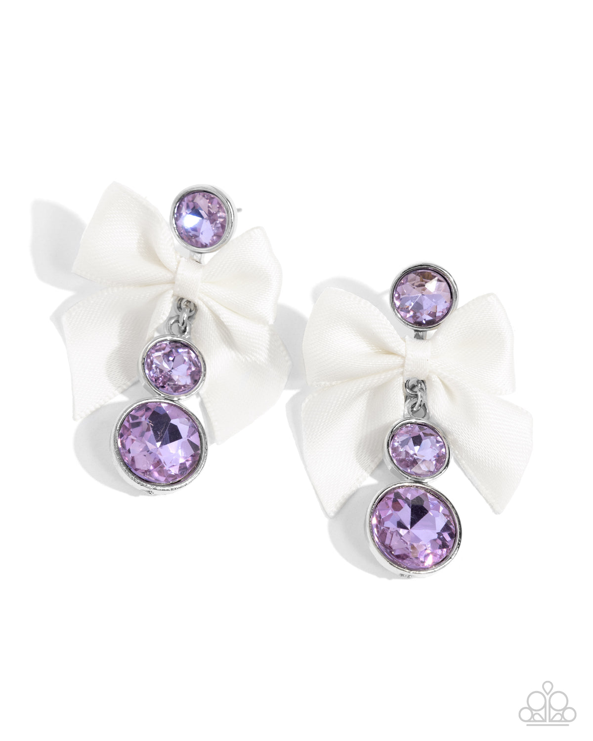 Genteel Glam Purple Rhinestone and Bow Earrings - Paparazzi Accessories- lightbox - CarasShop.com - $5 Jewelry by Cara Jewels