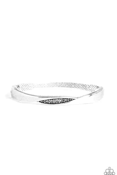 Glittering Grit White Rhinestone Bracelet - Paparazzi Accessories- lightbox - CarasShop.com - $5 Jewelry by Cara Jewels