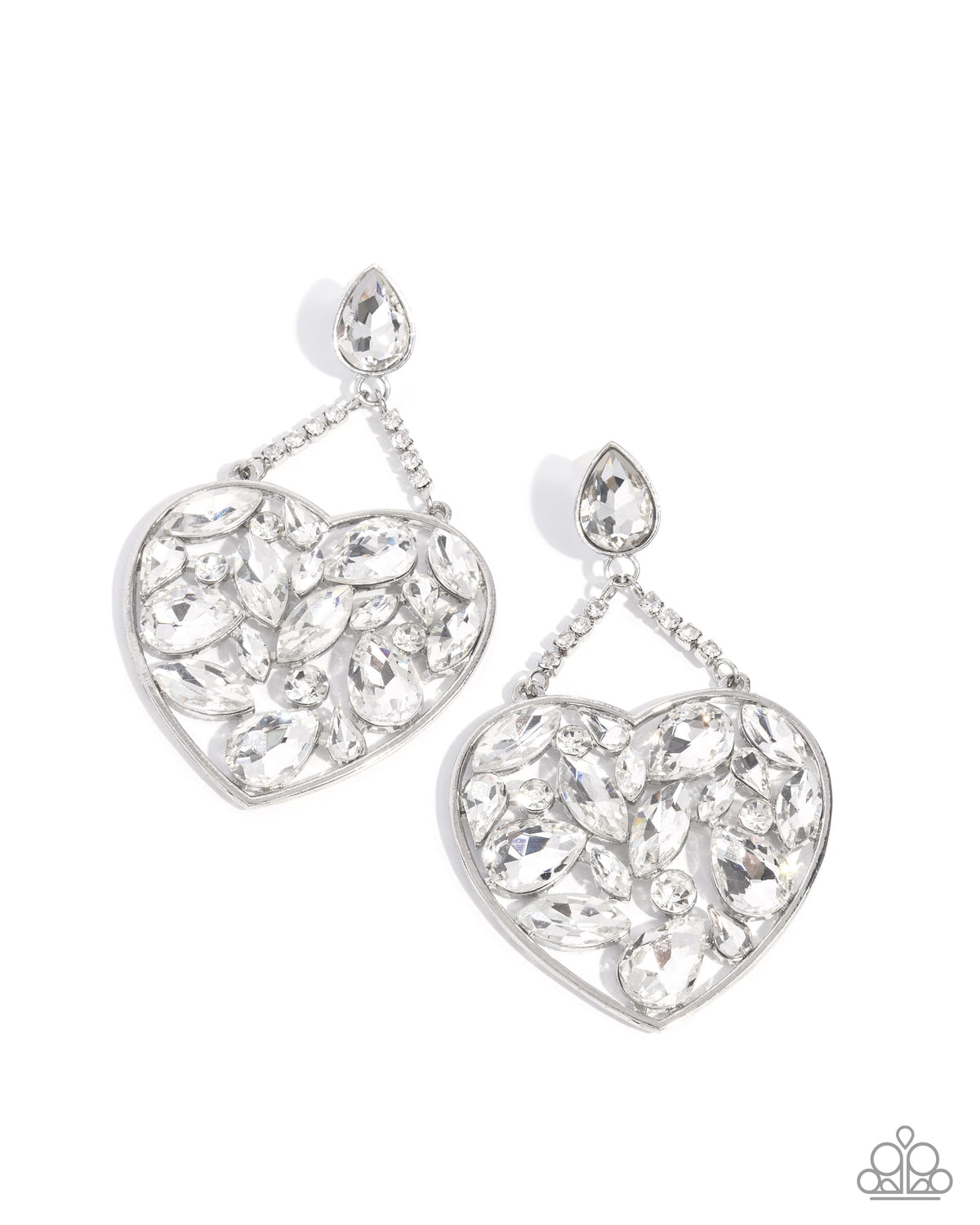 Glittery Gait White Rhinestone Heart Post Earrings - Paparazzi Accessories- lightbox - CarasShop.com - $5 Jewelry by Cara Jewels