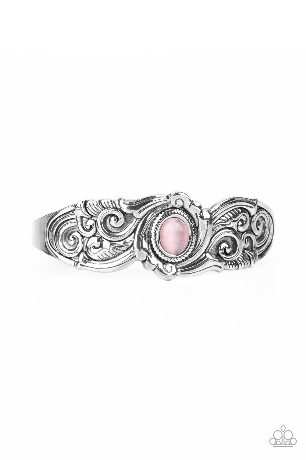 Glowing Enchantment Pink Cat&#39;s Eye Stone Cuff Bracelet - Paparazzi Accessories- lightbox - CarasShop.com - $5 Jewelry by Cara Jewels