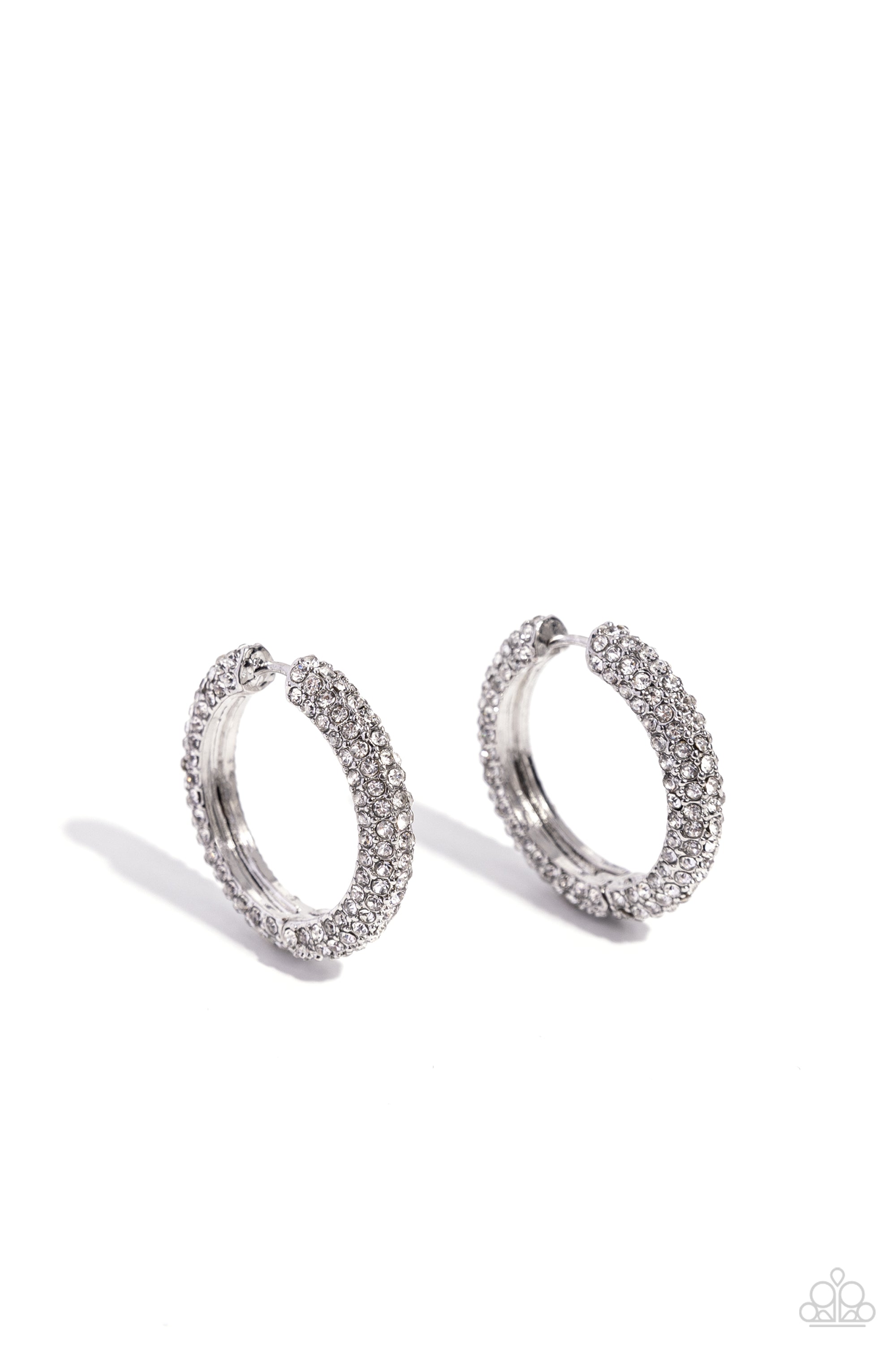 Glowing Praise White Rhinestone Hoop Earrings - Paparazzi Accessories- lightbox - CarasShop.com - $5 Jewelry by Cara Jewels