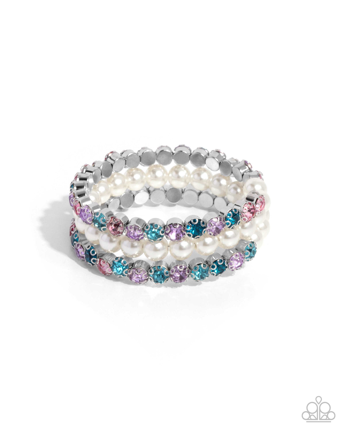 Grandiose Glitz Multi Rhinestone &amp; Pearl Coil Bracelet - Paparazzi Accessories- lightbox - CarasShop.com - $5 Jewelry by Cara Jewels